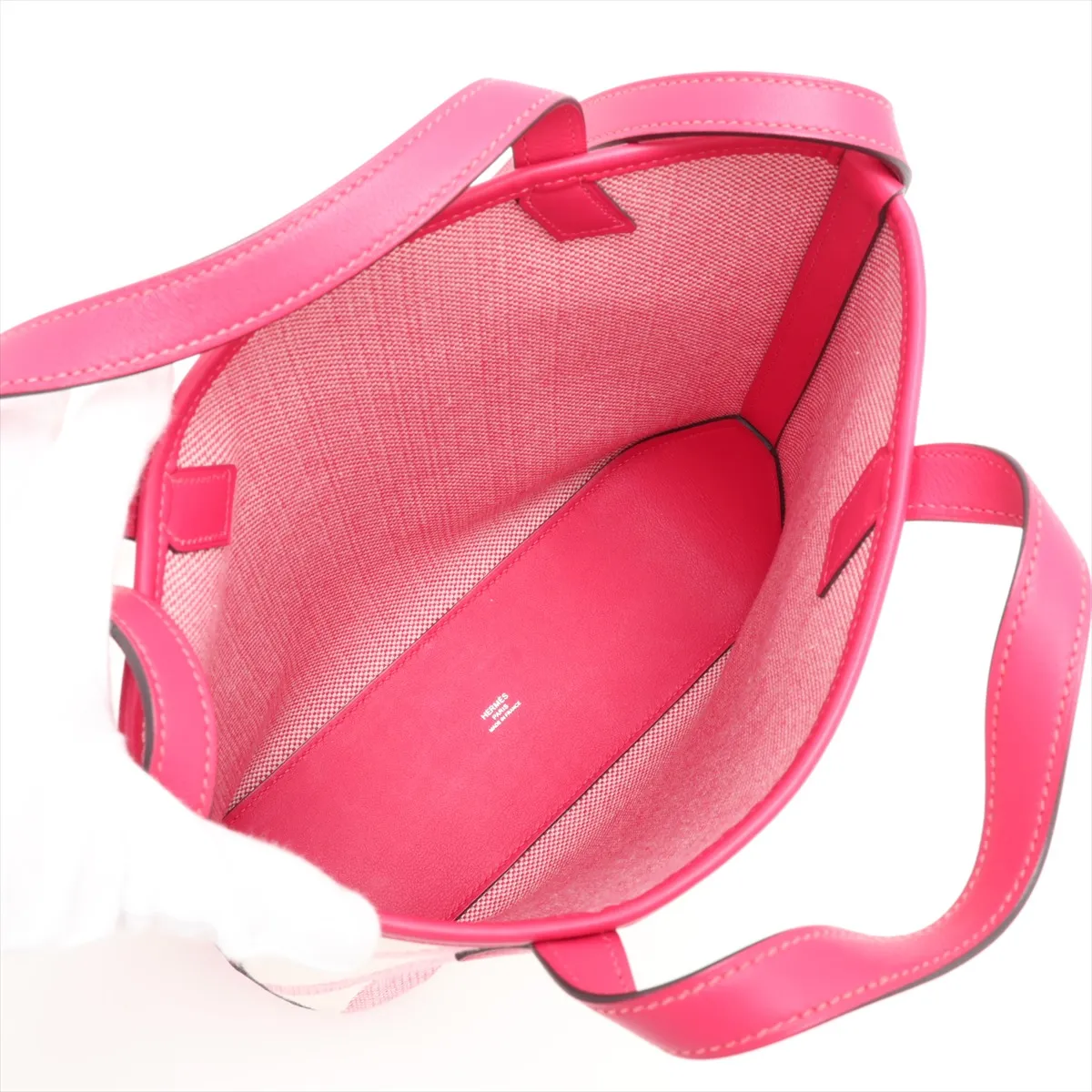 Hermès Ambier 27 PM Toile H x Veau Swift Beige x Framboise Z: 2021 — view 8
