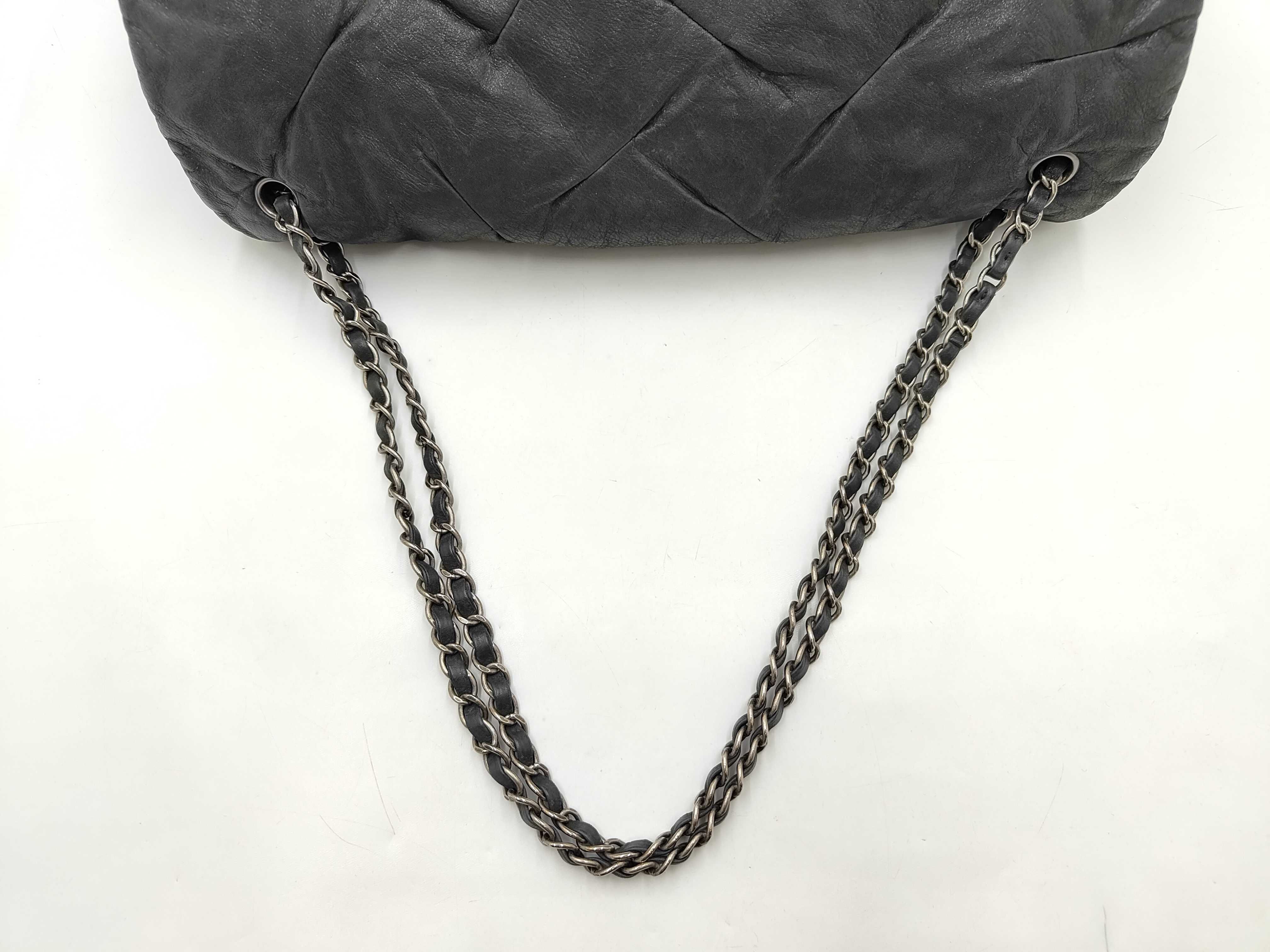 Grey Coated Leather Ruthenium Coated Metal Chain Shoulder Bag (Serial Number 14) — view 5