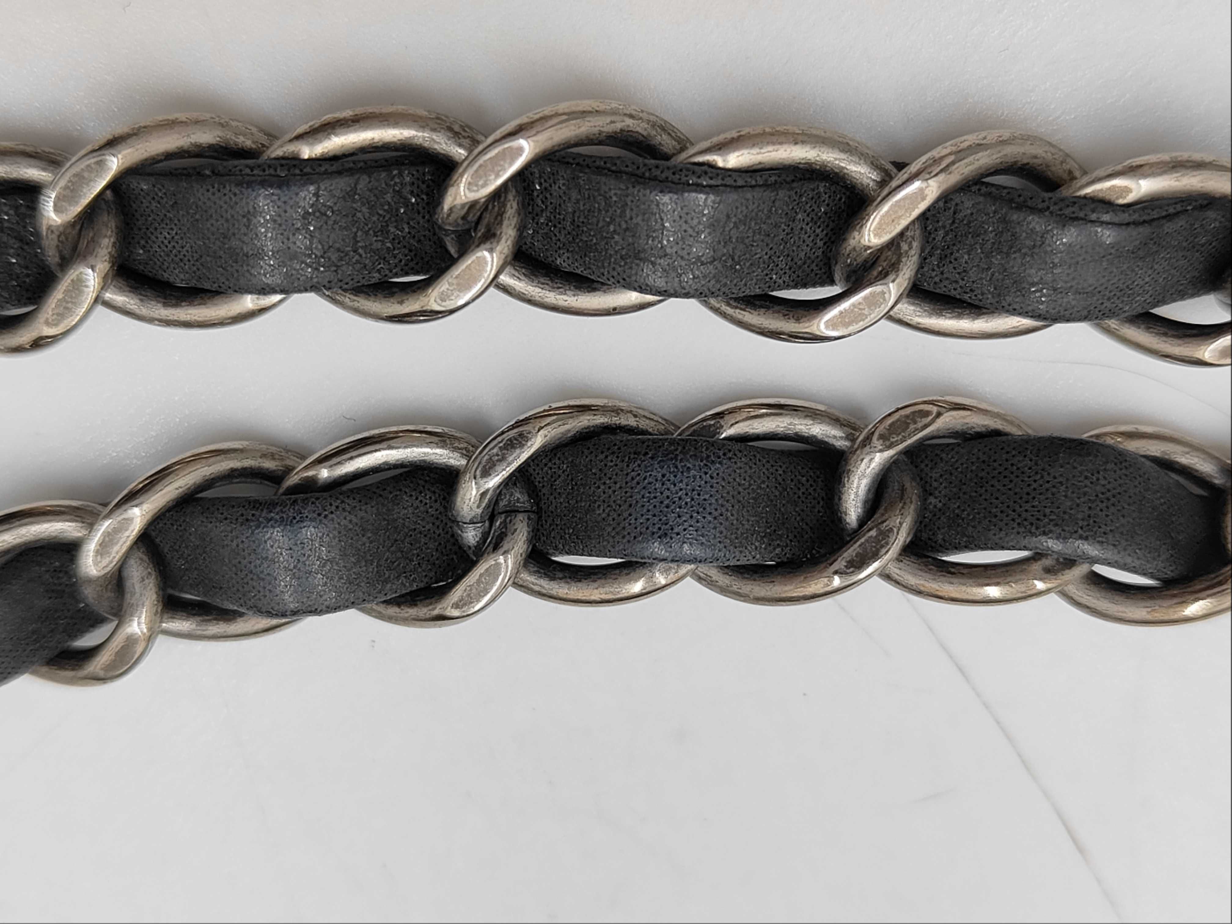 Grey Coated Leather Ruthenium Coated Metal Chain Shoulder Bag (Serial Number 14) — view 6