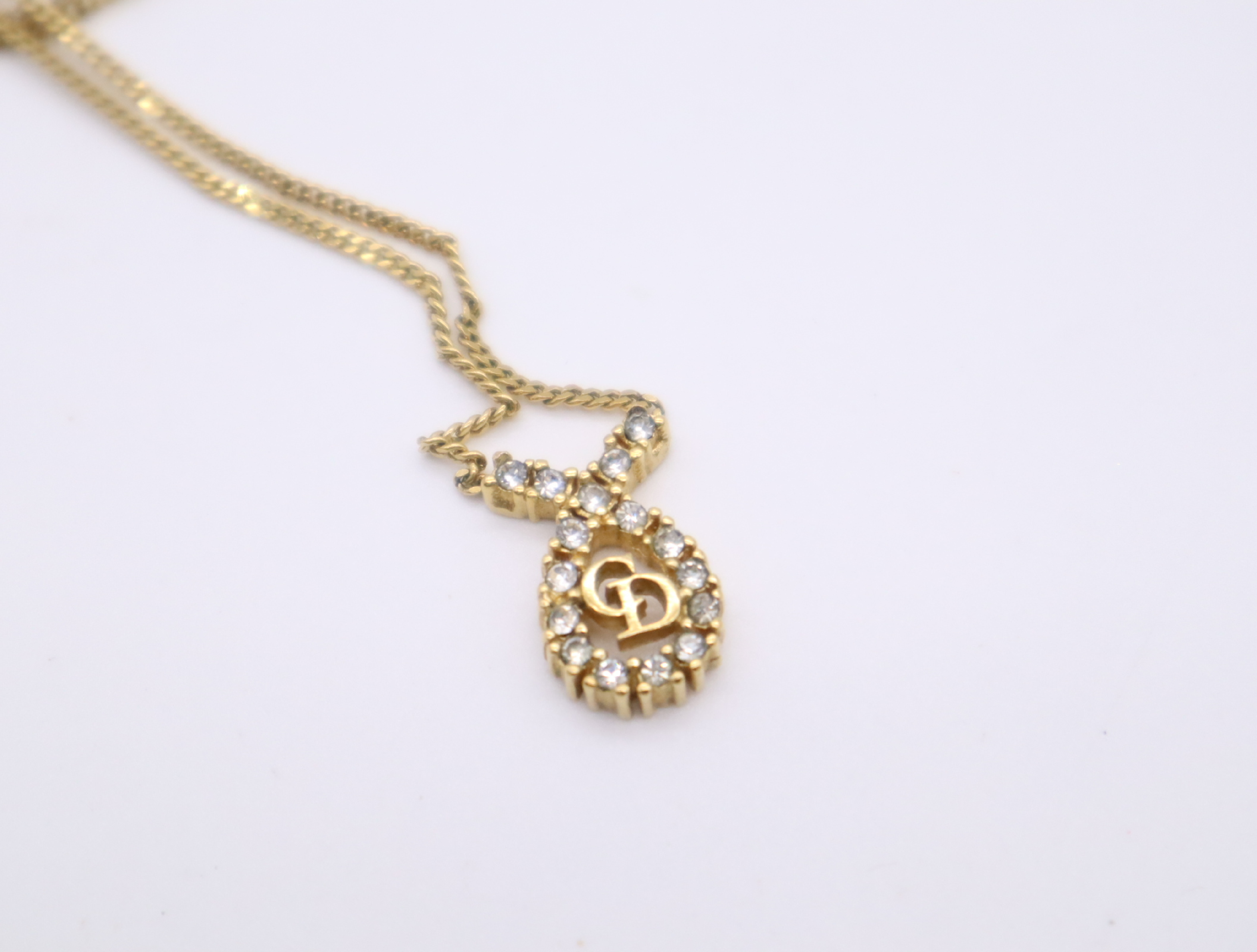GP/Rhinestone CD Logo Rhinestone Necklace Gold Necklace — view 3