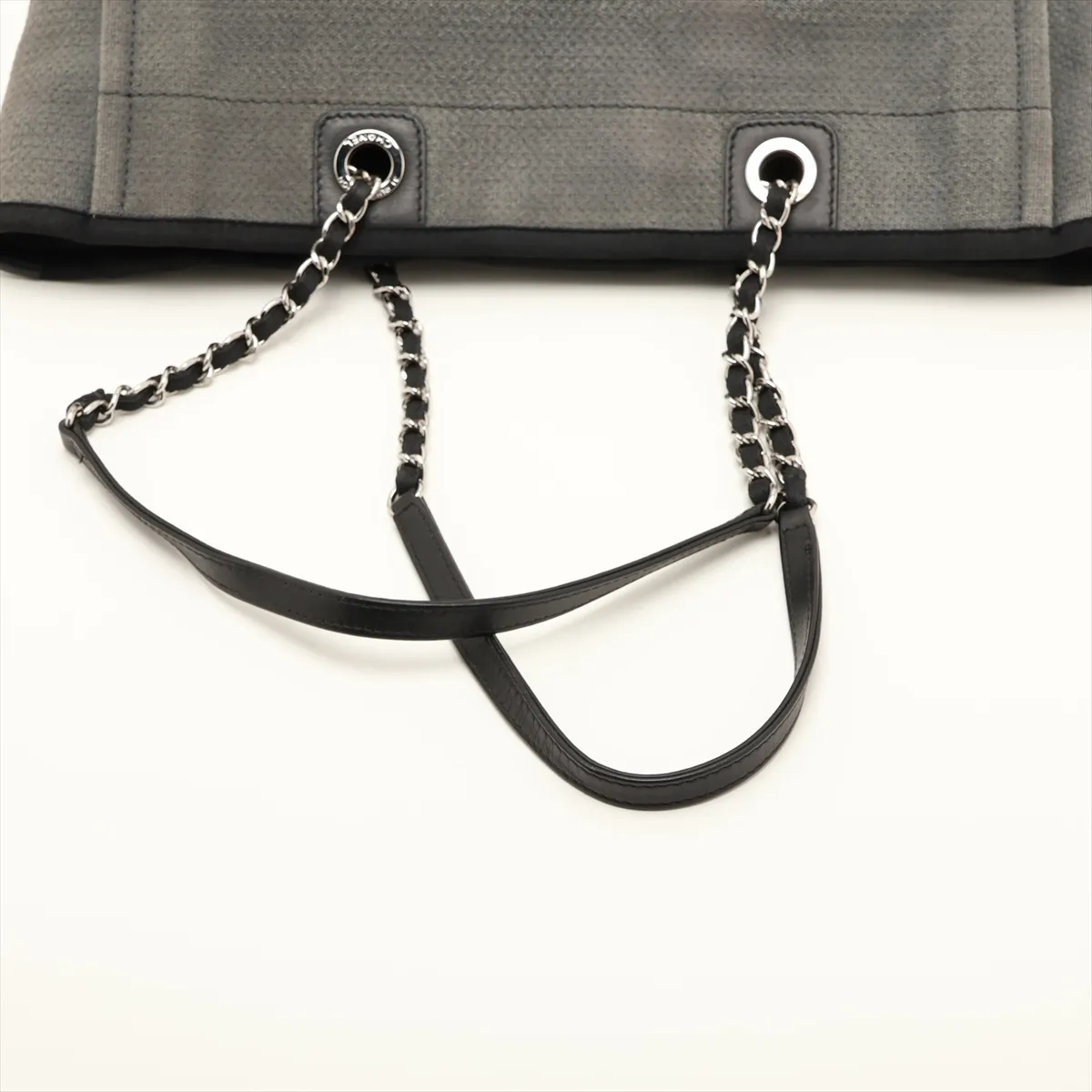 Deauville MM Canvas Chain Tote Bag, Gray, Silver Hardware, 16693566, Serial Number 16 — view 5