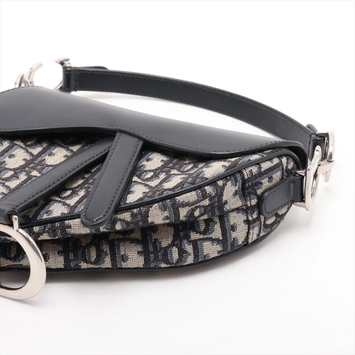 Oblique Saddle Bag, Canvas x Leather, 2-Way Handbag, Navy, Lucky Star — view 3