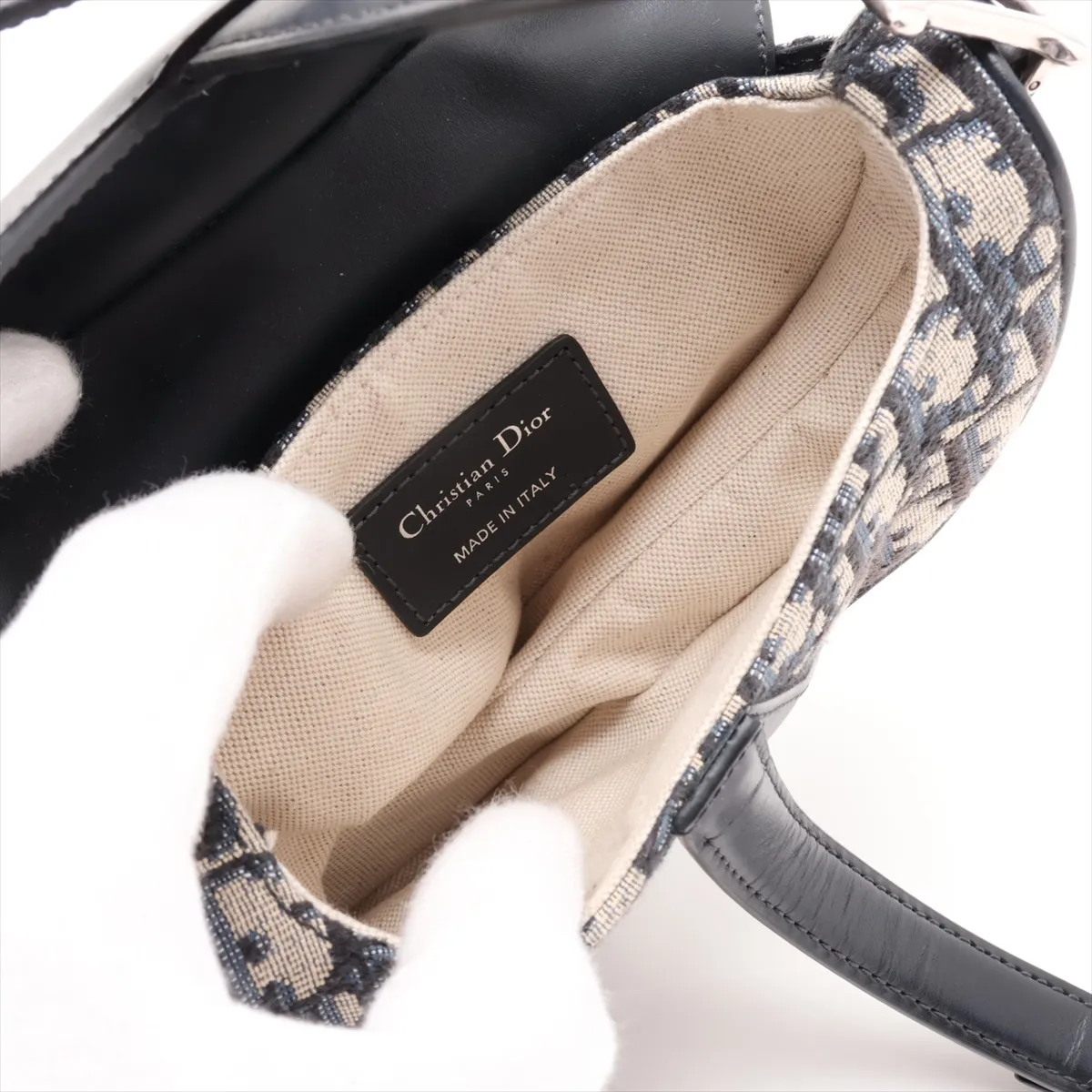 Oblique Saddle Bag, Canvas x Leather, 2-Way Handbag, Navy, Lucky Star — view 8