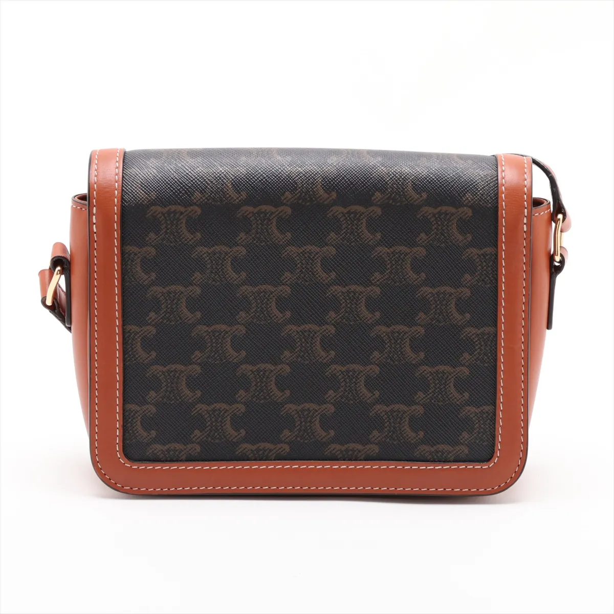 Triomphe Teen PVC x Leather Shoulder Bag, Brown — view 2