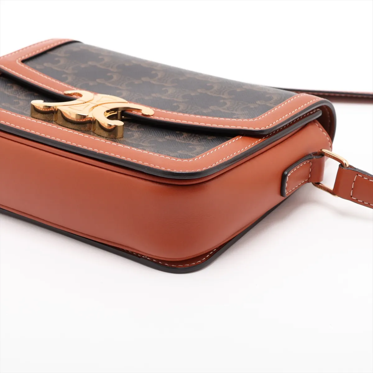 Triomphe Teen PVC x Leather Shoulder Bag, Brown — view 3