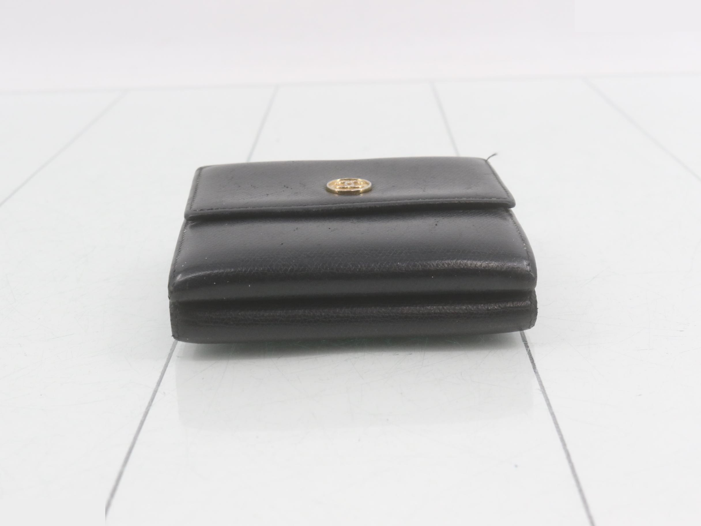 Coco Button Tri-fold Wallet, Leather, Black, Double Snap Closure — view 3