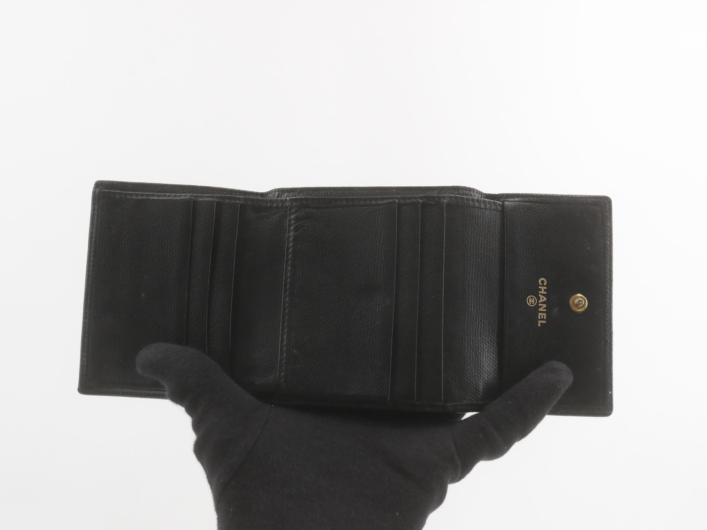 Coco Button Tri-fold Wallet, Leather, Black, Double Snap Closure — view 4