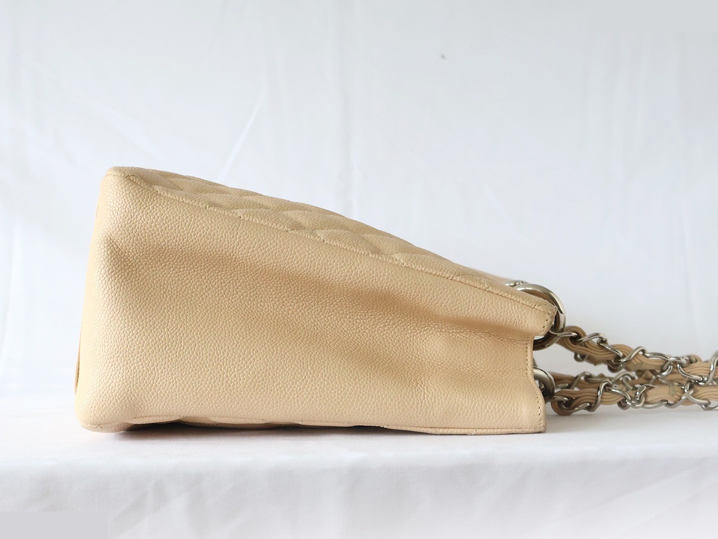 Caviar Skin GST Chain Tote Bag, Beige — view 7