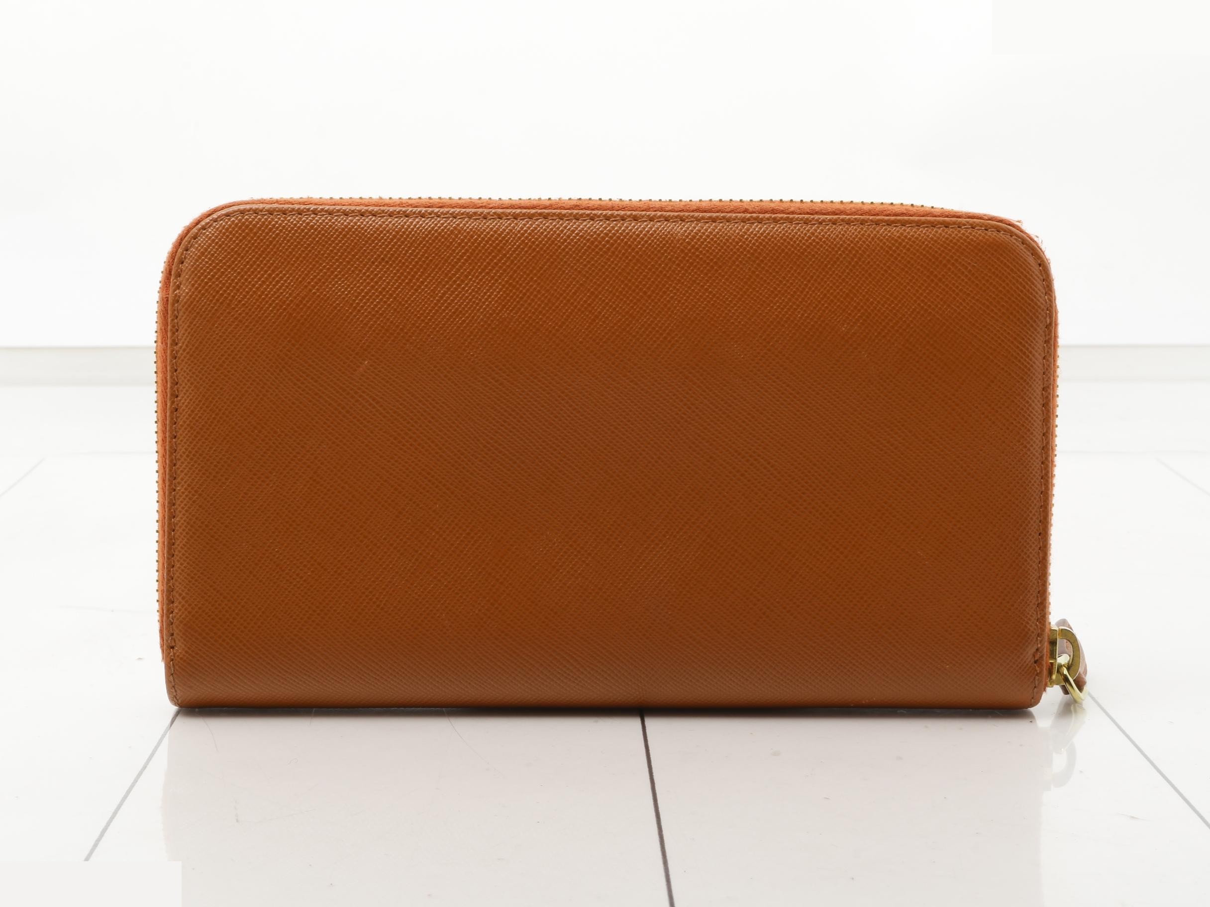 Round zipper long wallet, orange, leather — view 2