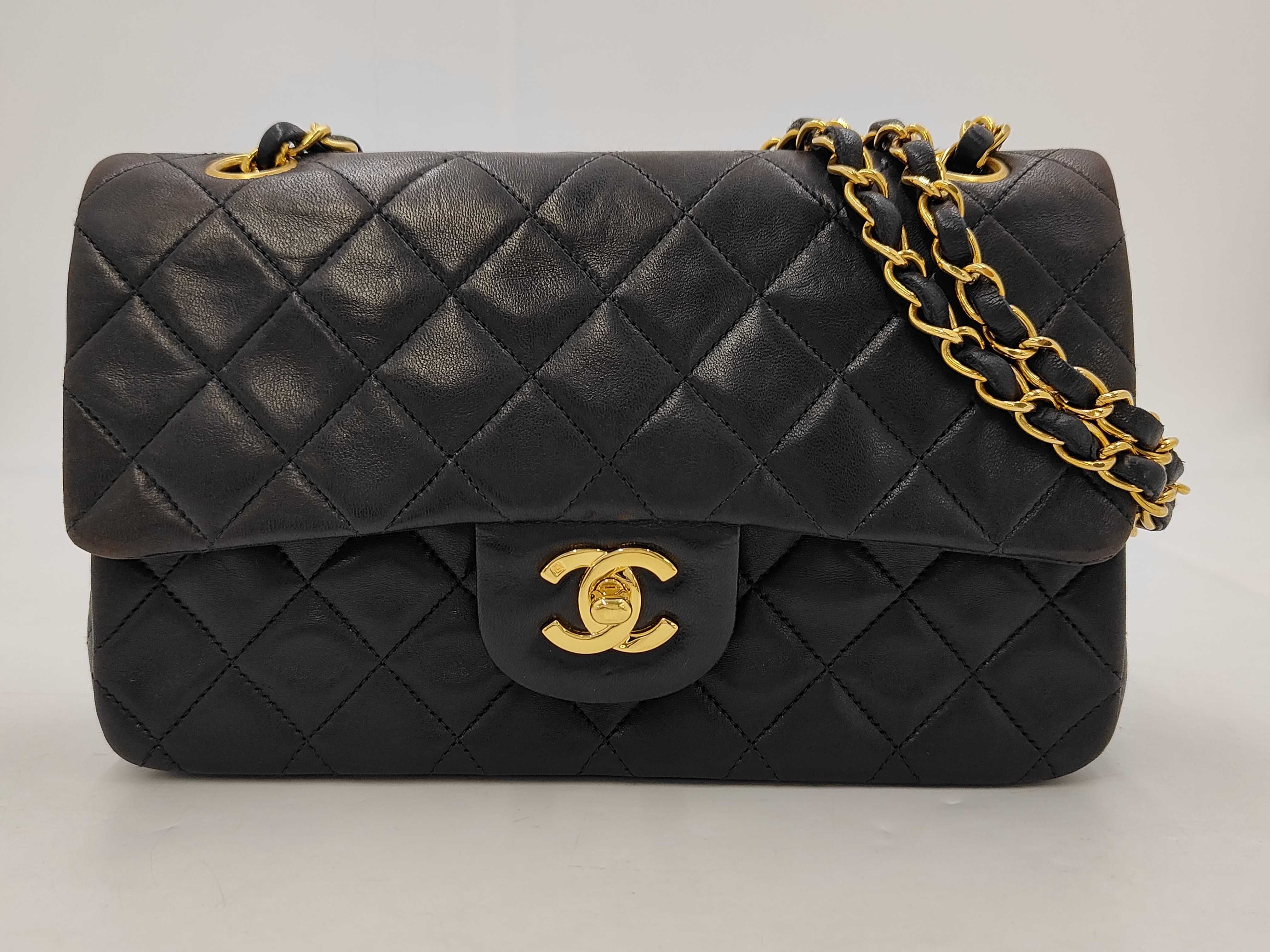 Matelassé 23 Double Flap Double Chain Shoulder Bag, Black Lambskin, Gold Hardware, 3960746 Shoulder Bag