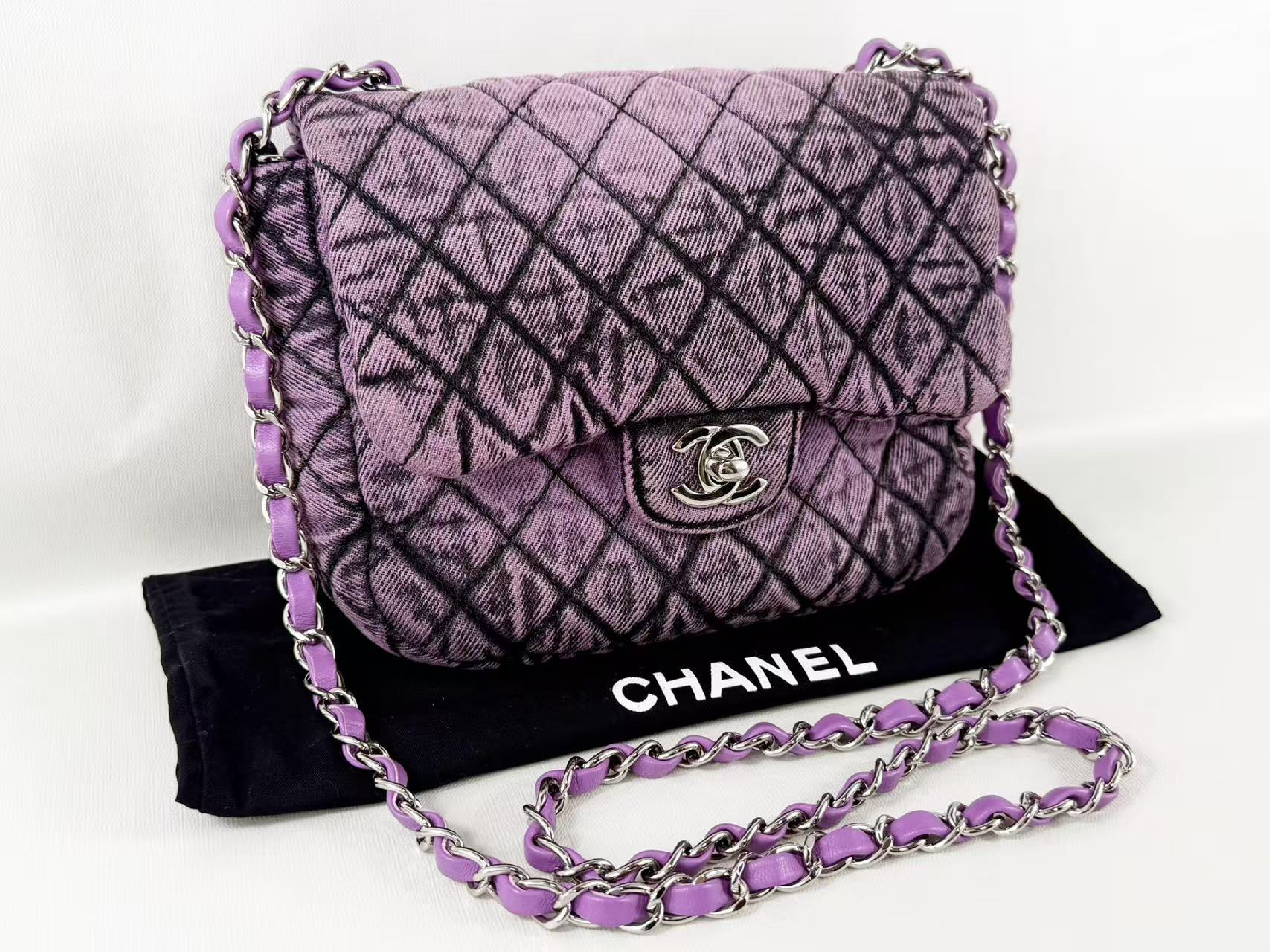Denim Black x Purple Matelassé Shoulder Bag, W19/H15/D6cm (approx.), serial number in the 29 range, with dust bag and serial sticker, silver hardware, item number 29019250. — view 2