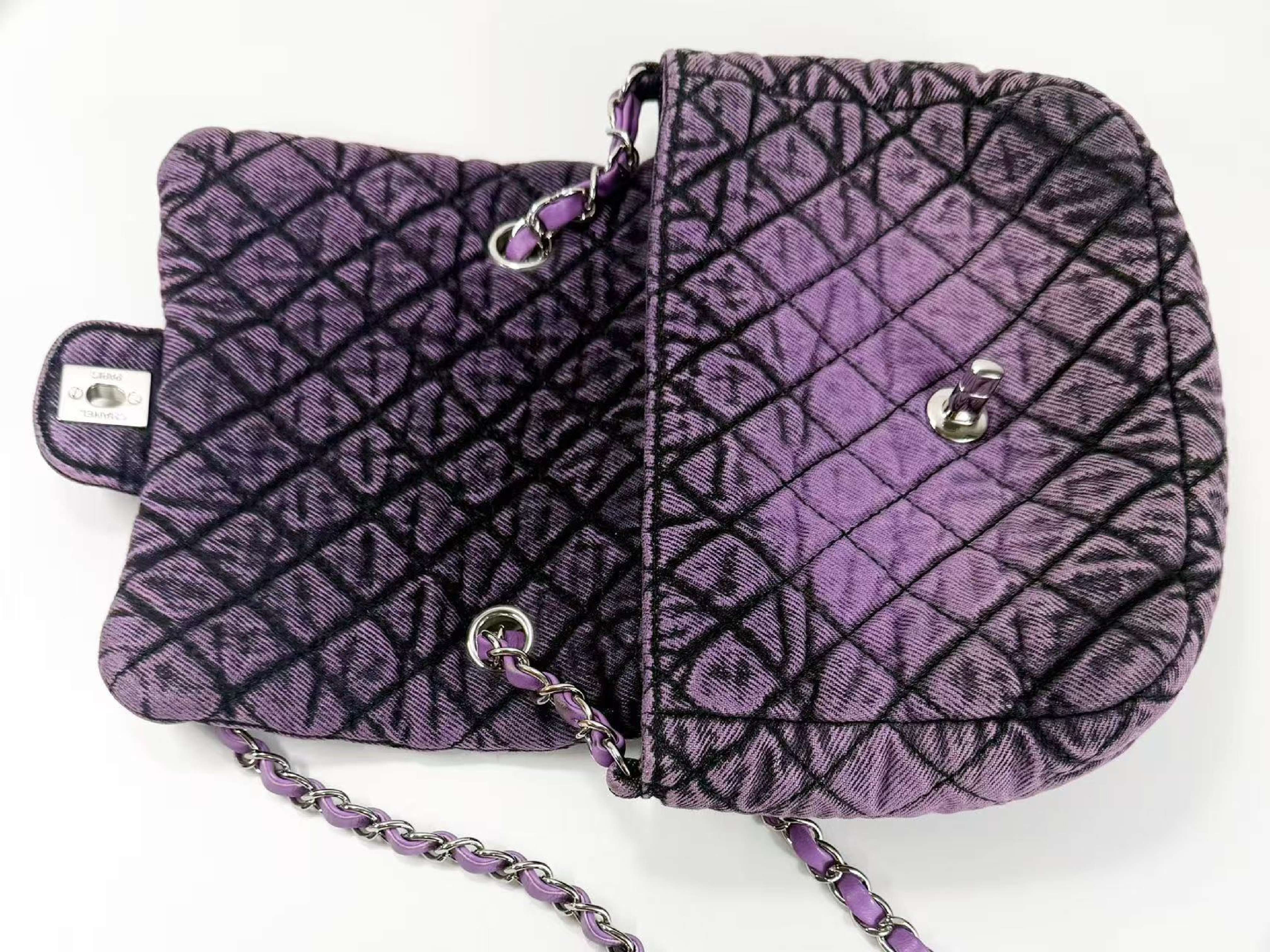 Denim Black x Purple Matelassé Shoulder Bag, W19/H15/D6cm (approx.), serial number in the 29 range, with dust bag and serial sticker, silver hardware, item number 29019250. — view 12