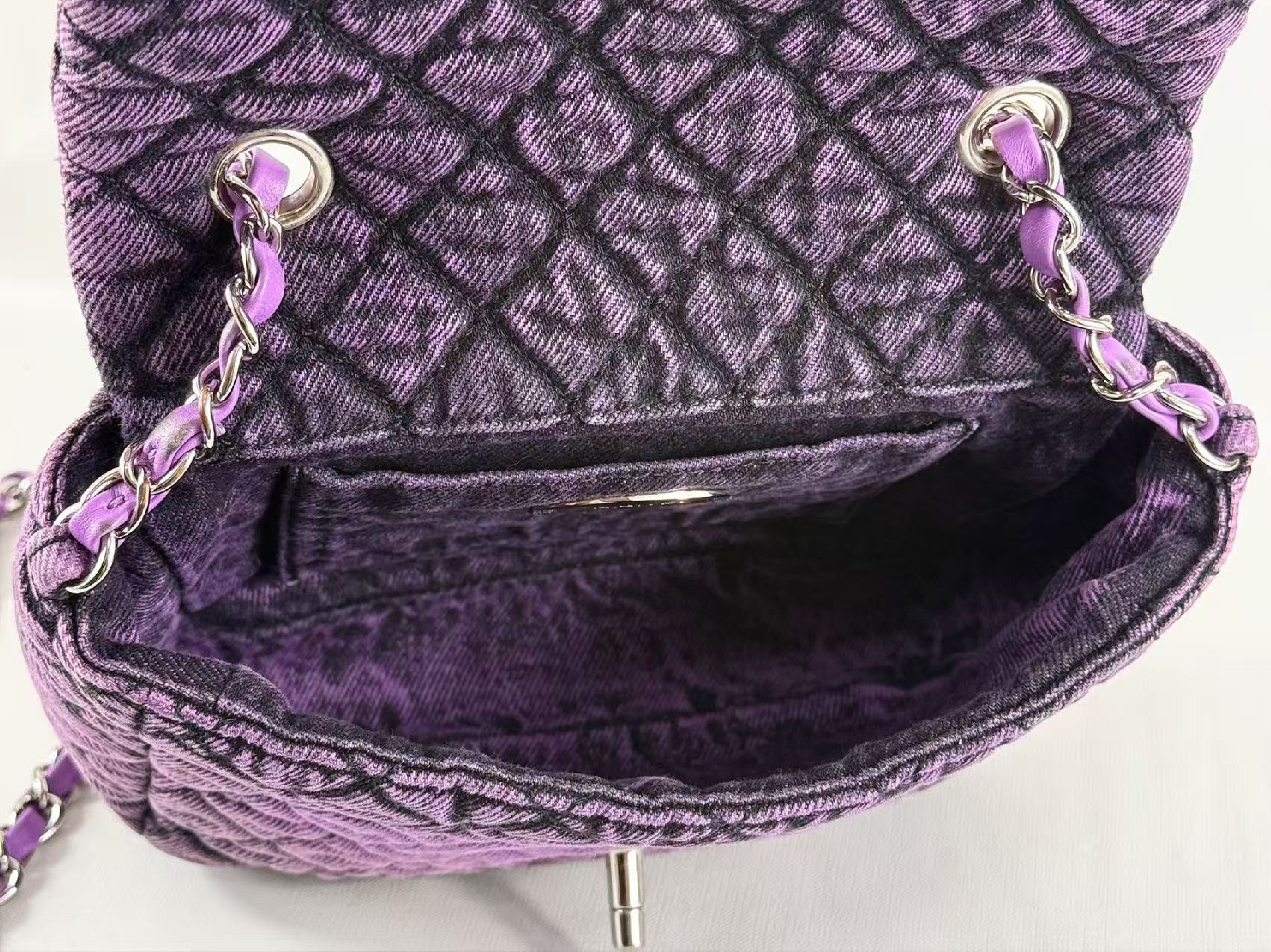 Denim Black x Purple Matelassé Shoulder Bag, W19/H15/D6cm (approx.), serial number in the 29 range, with dust bag and serial sticker, silver hardware, item number 29019250. — view 13