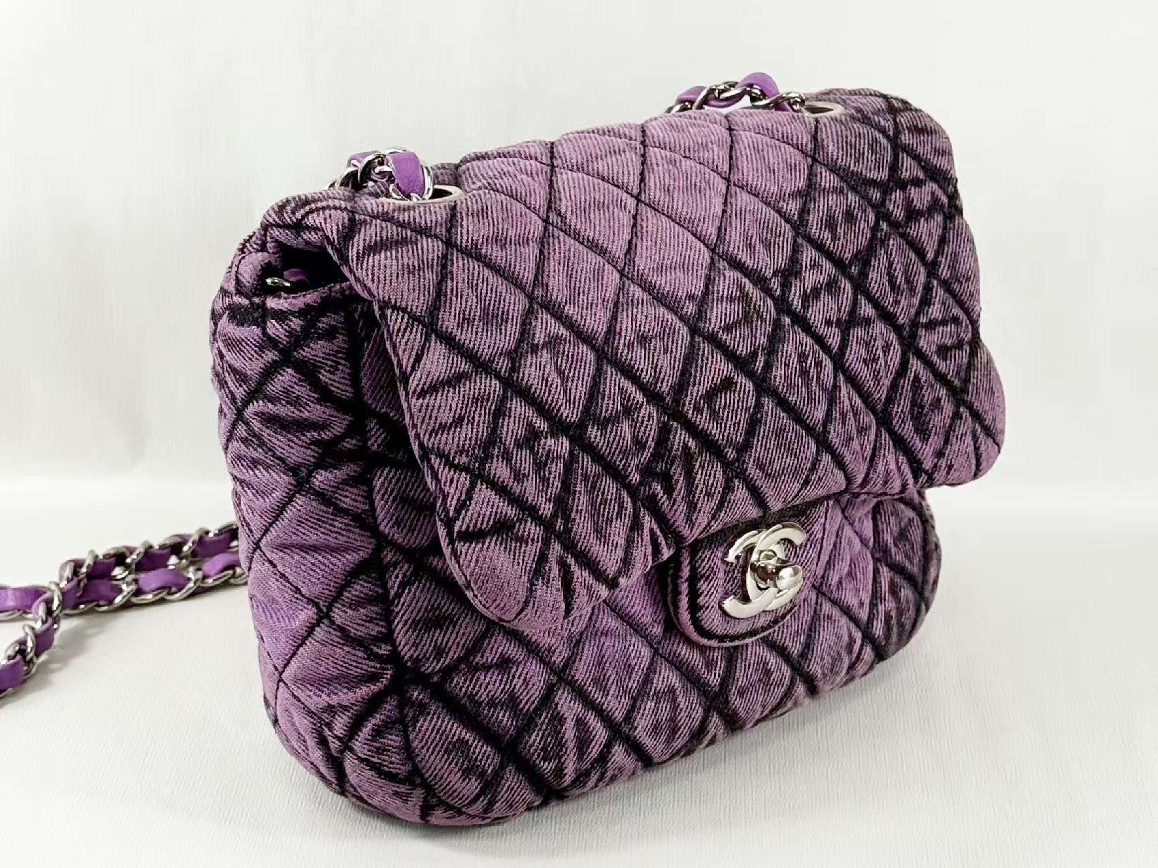 Denim Black x Purple Matelassé Shoulder Bag, W19/H15/D6cm (approx.), serial number in the 29 range, with dust bag and serial sticker, silver hardware, item number 29019250. — view 6