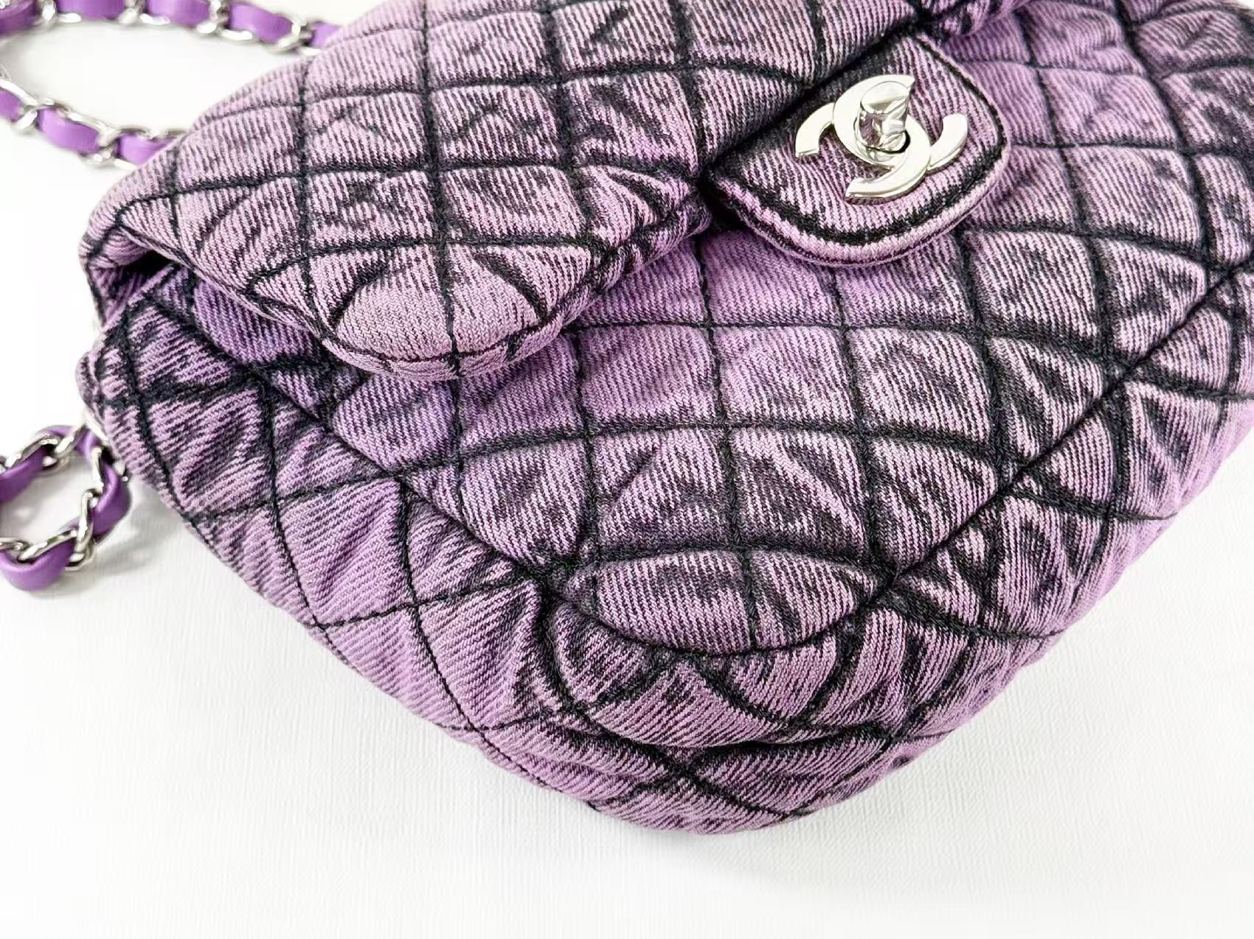 Denim Black x Purple Matelassé Shoulder Bag, W19/H15/D6cm (approx.), serial number in the 29 range, with dust bag and serial sticker, silver hardware, item number 29019250. — view 8