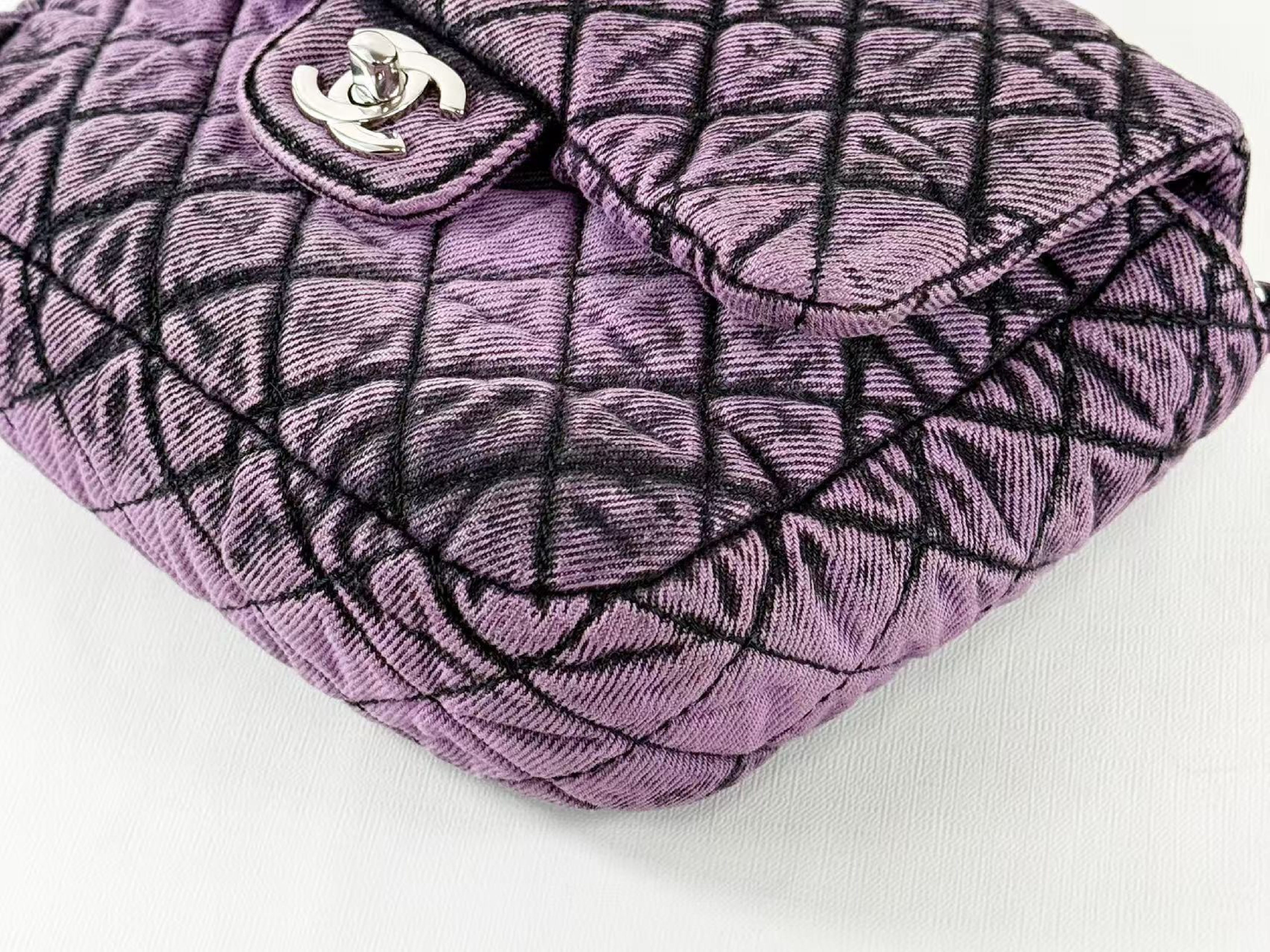 Denim Black x Purple Matelassé Shoulder Bag, W19/H15/D6cm (approx.), serial number in the 29 range, with dust bag and serial sticker, silver hardware, item number 29019250. — view 9