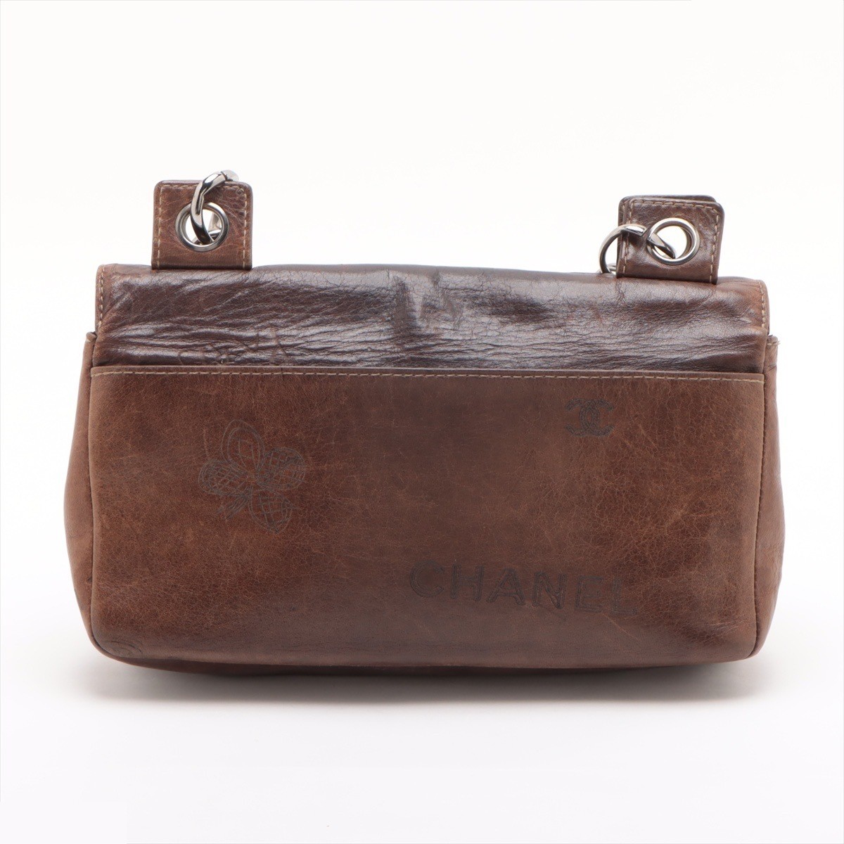 Cruise Line Leather Chain Shoulder Bag, Brown/Silver — view 2