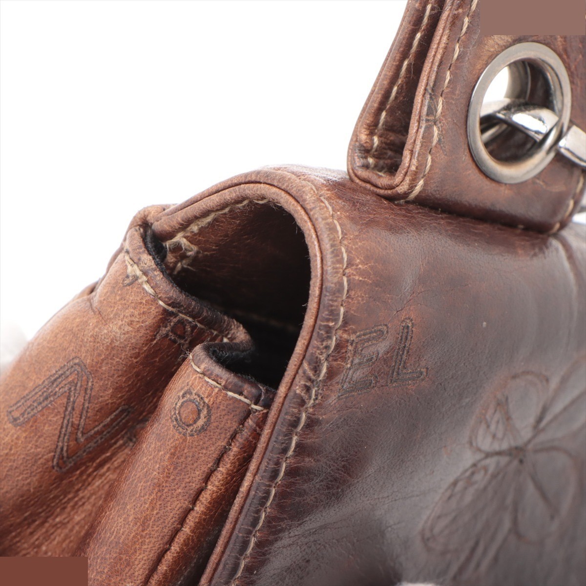 Cruise Line Leather Chain Shoulder Bag, Brown/Silver — view 11