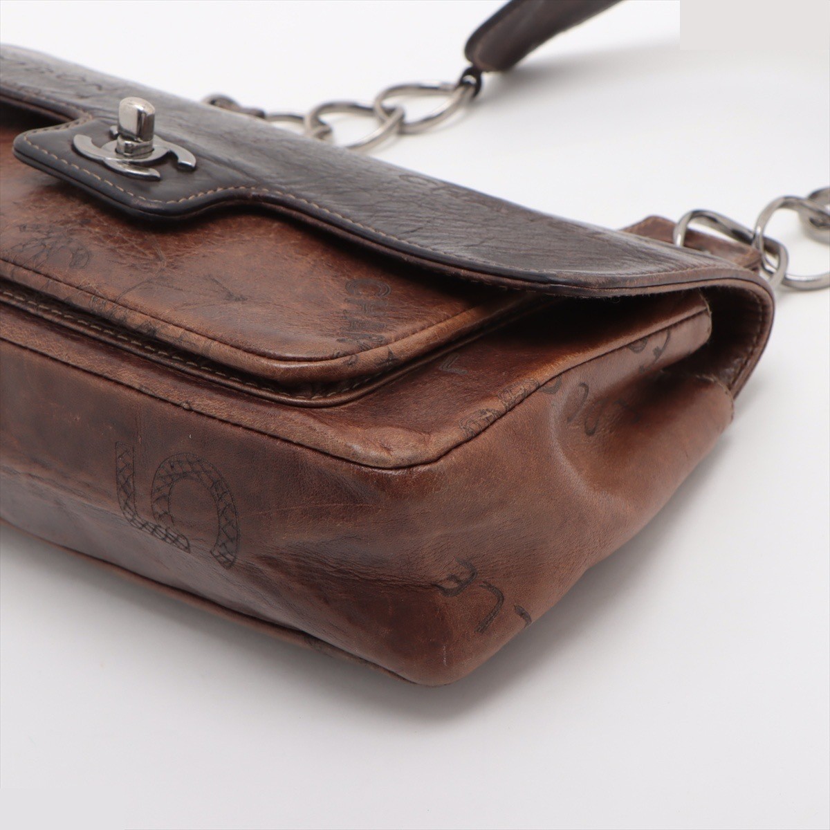 Cruise Line Leather Chain Shoulder Bag, Brown/Silver — view 3