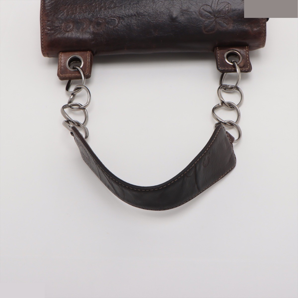 Cruise Line Leather Chain Shoulder Bag, Brown/Silver — view 5