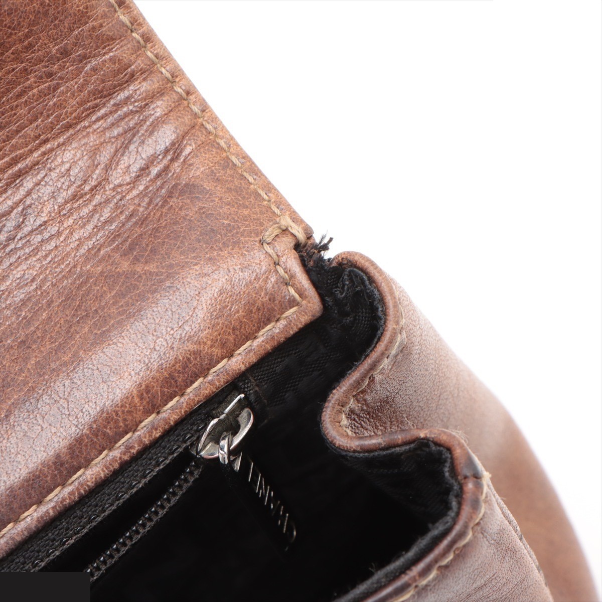 Cruise Line Leather Chain Shoulder Bag, Brown/Silver — view 10