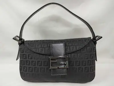 Zucchino Canvas x Leather One-Shoulder Bag, Black, 8BR003 (Shoulder Bag)