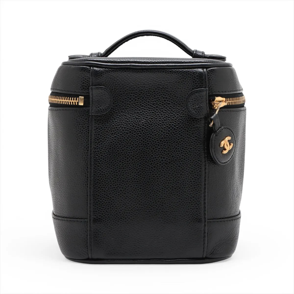 Cocomark caviar skin vanity bag black gold hardware — view 2
