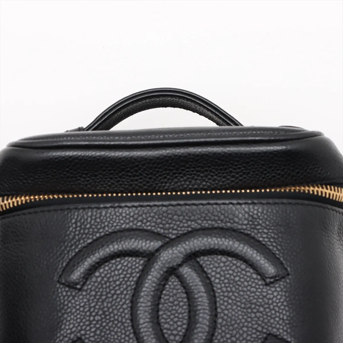 Cocomark caviar skin vanity bag black gold hardware — view 6