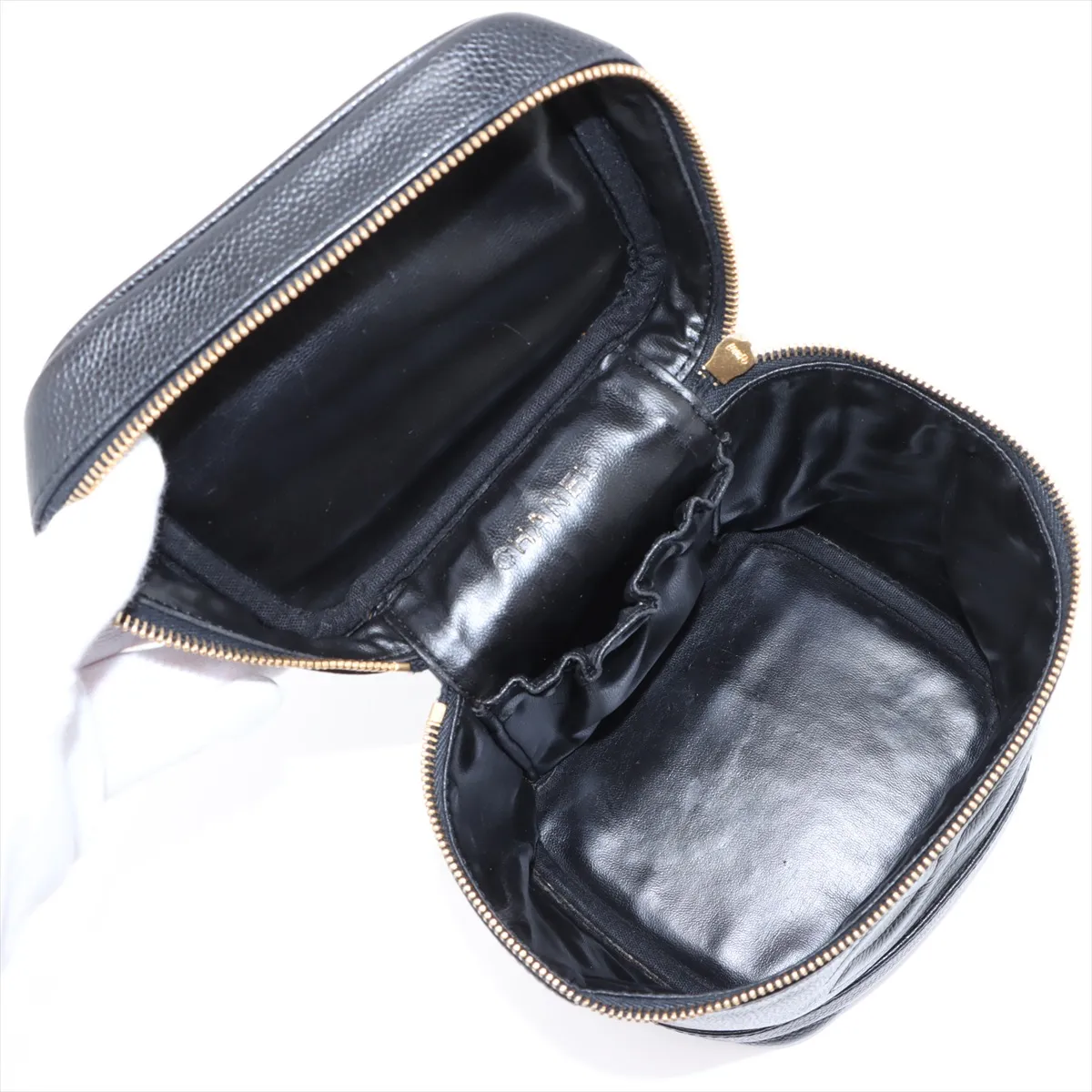 Cocomark caviar skin vanity bag black gold hardware — view 7