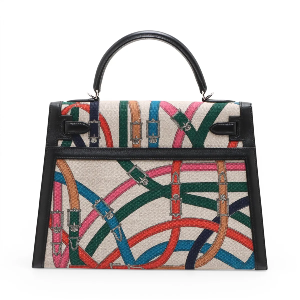 [Individually wrapped] Hermes Kelly 32 Serie Vaux Swift x Toile de Camp Black x Multicolor Silver Hardware A: 2017 Cavalcadour — view 2