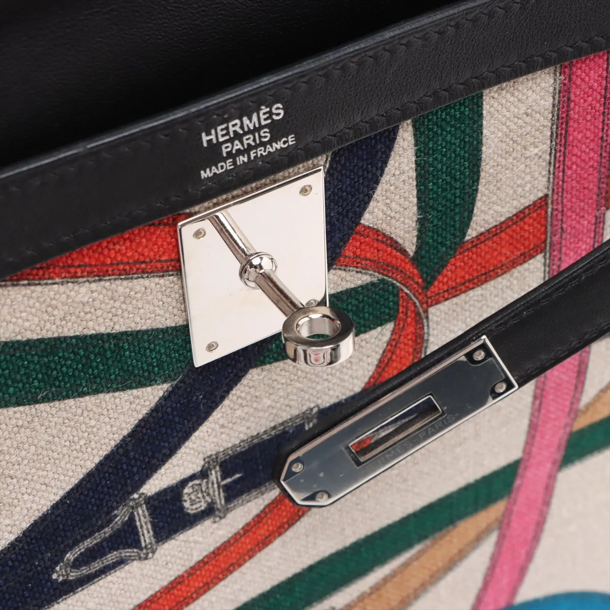 [Individually wrapped] Hermes Kelly 32 Serie Vaux Swift x Toile de Camp Black x Multicolor Silver Hardware A: 2017 Cavalcadour — view 14