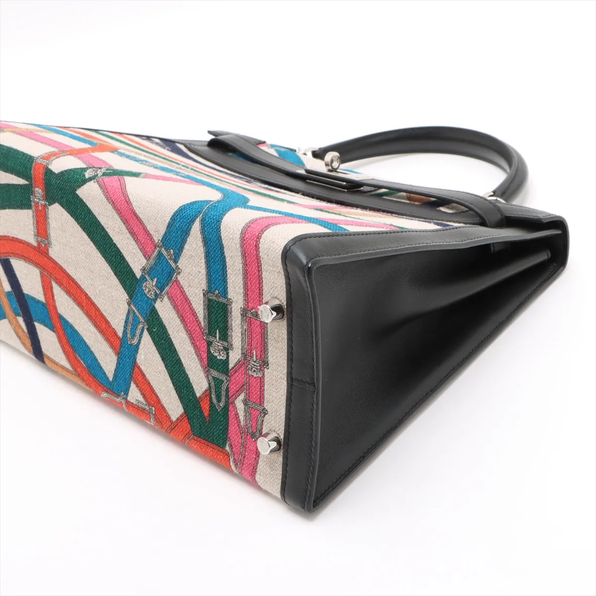 [Individually wrapped] Hermes Kelly 32 Serie Vaux Swift x Toile de Camp Black x Multicolor Silver Hardware A: 2017 Cavalcadour — view 3