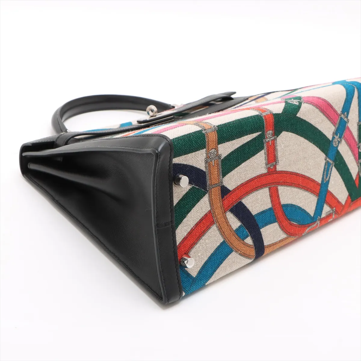 [Individually wrapped] Hermes Kelly 32 Serie Vaux Swift x Toile de Camp Black x Multicolor Silver Hardware A: 2017 Cavalcadour — view 4