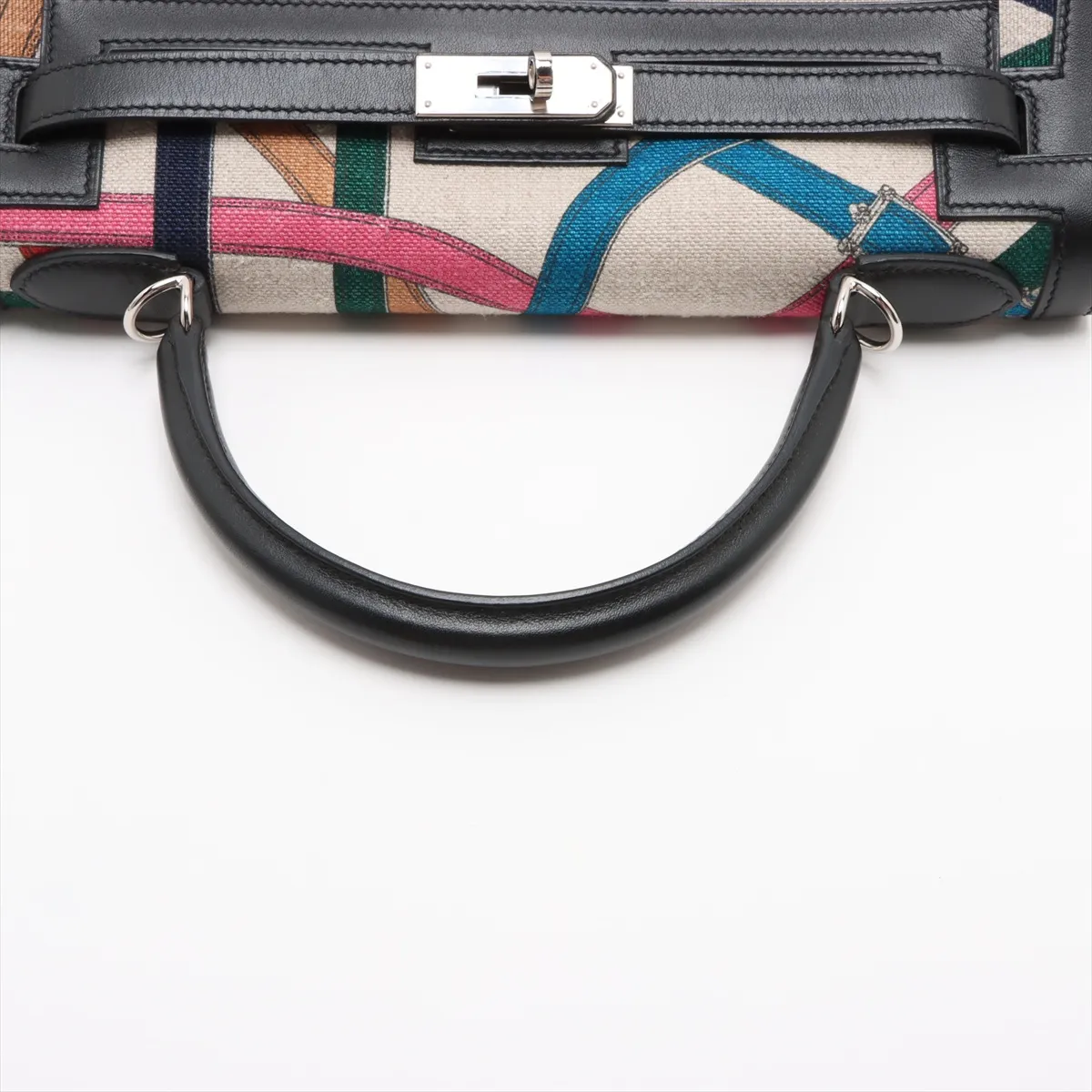 [Individually wrapped] Hermes Kelly 32 Serie Vaux Swift x Toile de Camp Black x Multicolor Silver Hardware A: 2017 Cavalcadour — view 5