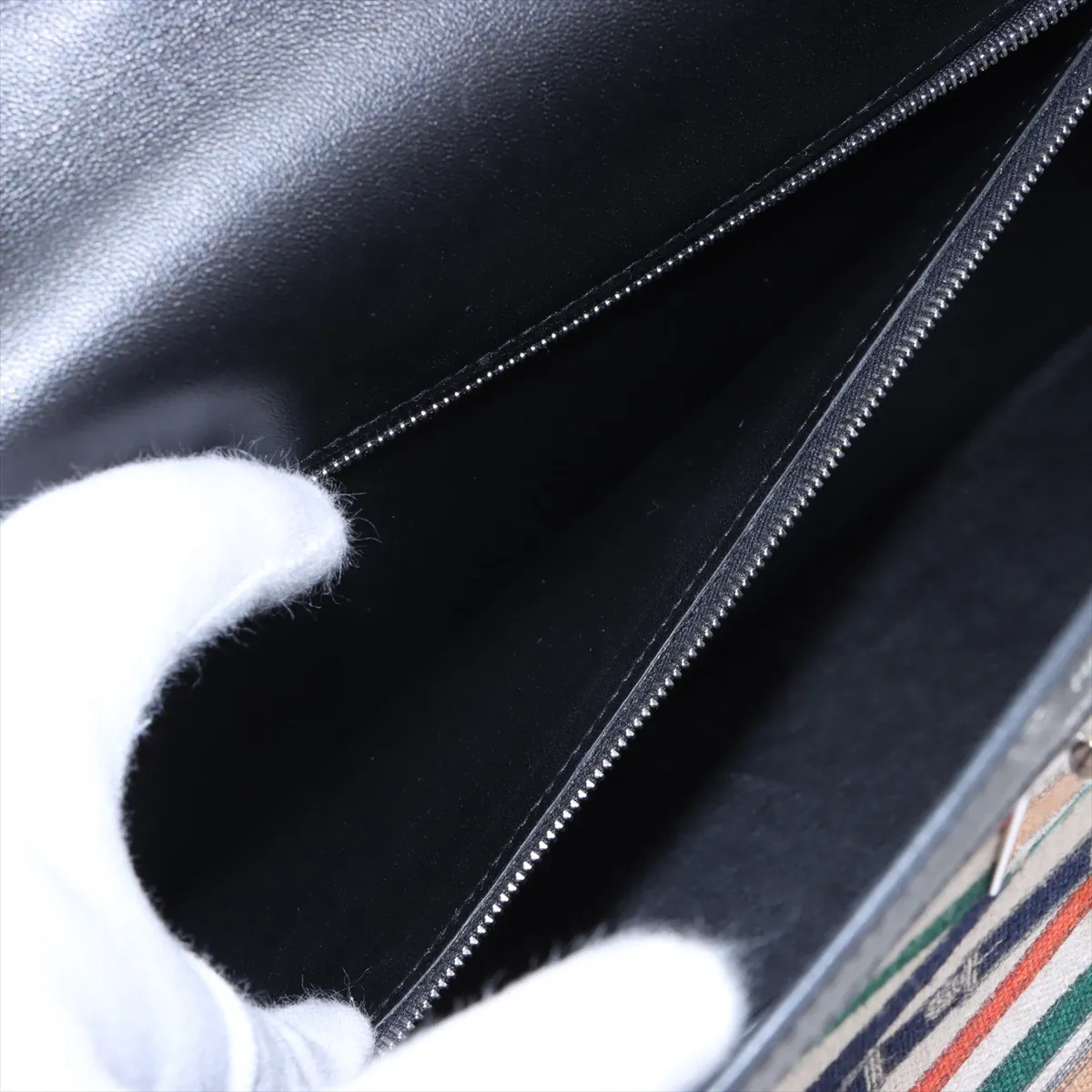 [Individually wrapped] Hermes Kelly 32 Serie Vaux Swift x Toile de Camp Black x Multicolor Silver Hardware A: 2017 Cavalcadour — view 9