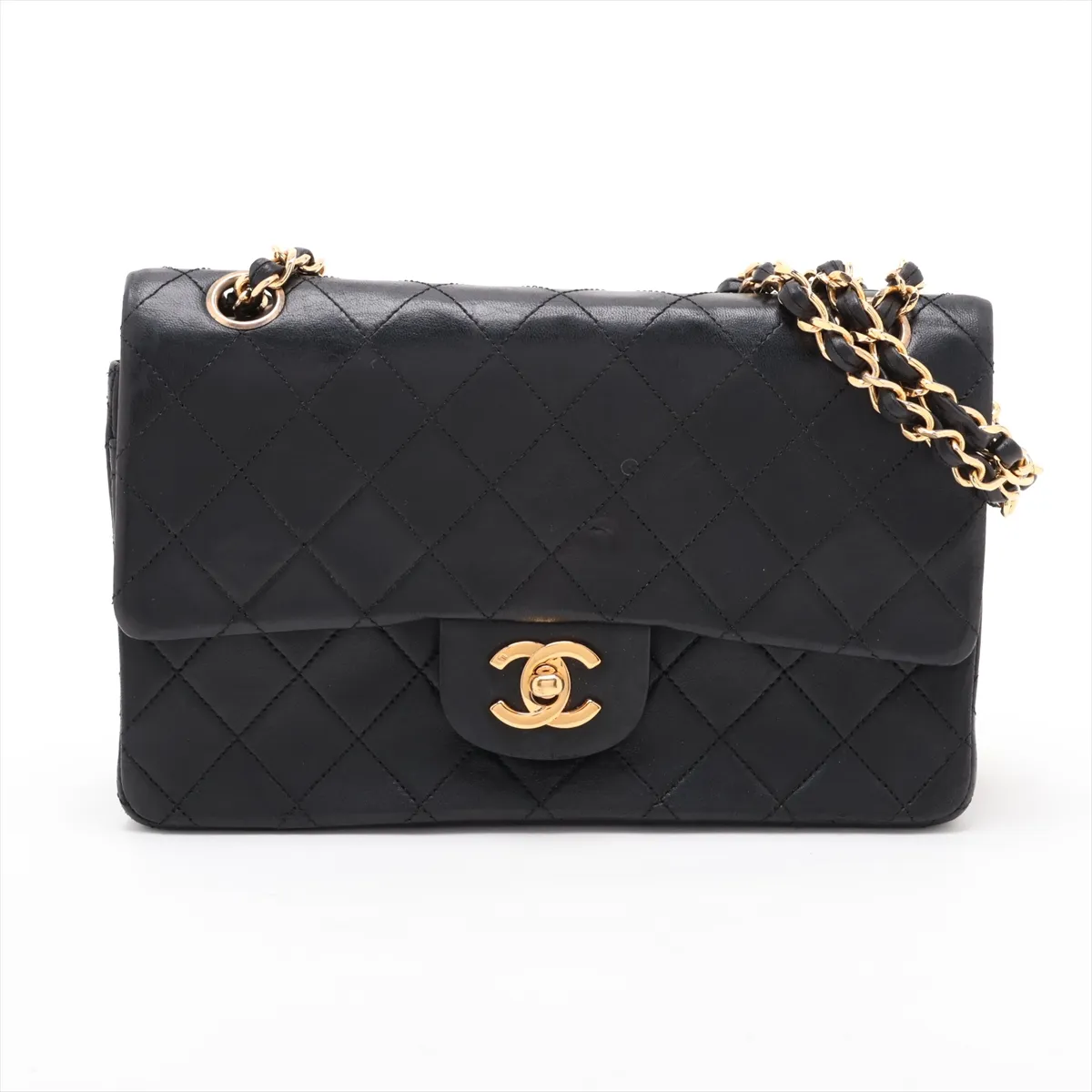 Matelassé 23 Small Lambskin Double Flap Double Chain Bag, Black with Gold Hardware, 0635069, Serial Number 0-series, A01113