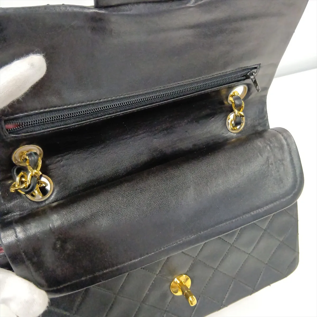 Matelassé 23 Small Lambskin Double Flap Double Chain Bag, Black with Gold Hardware, 0635069, Serial Number 0-series, A01113 — view 14