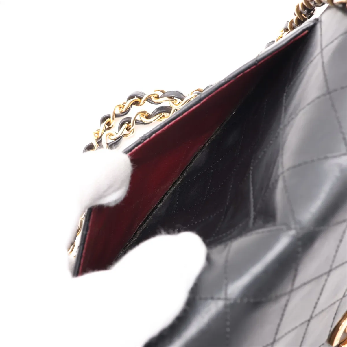 Matelassé 23 Small Lambskin Double Flap Double Chain Bag, Black with Gold Hardware, 0635069, Serial Number 0-series, A01113 — view 9
