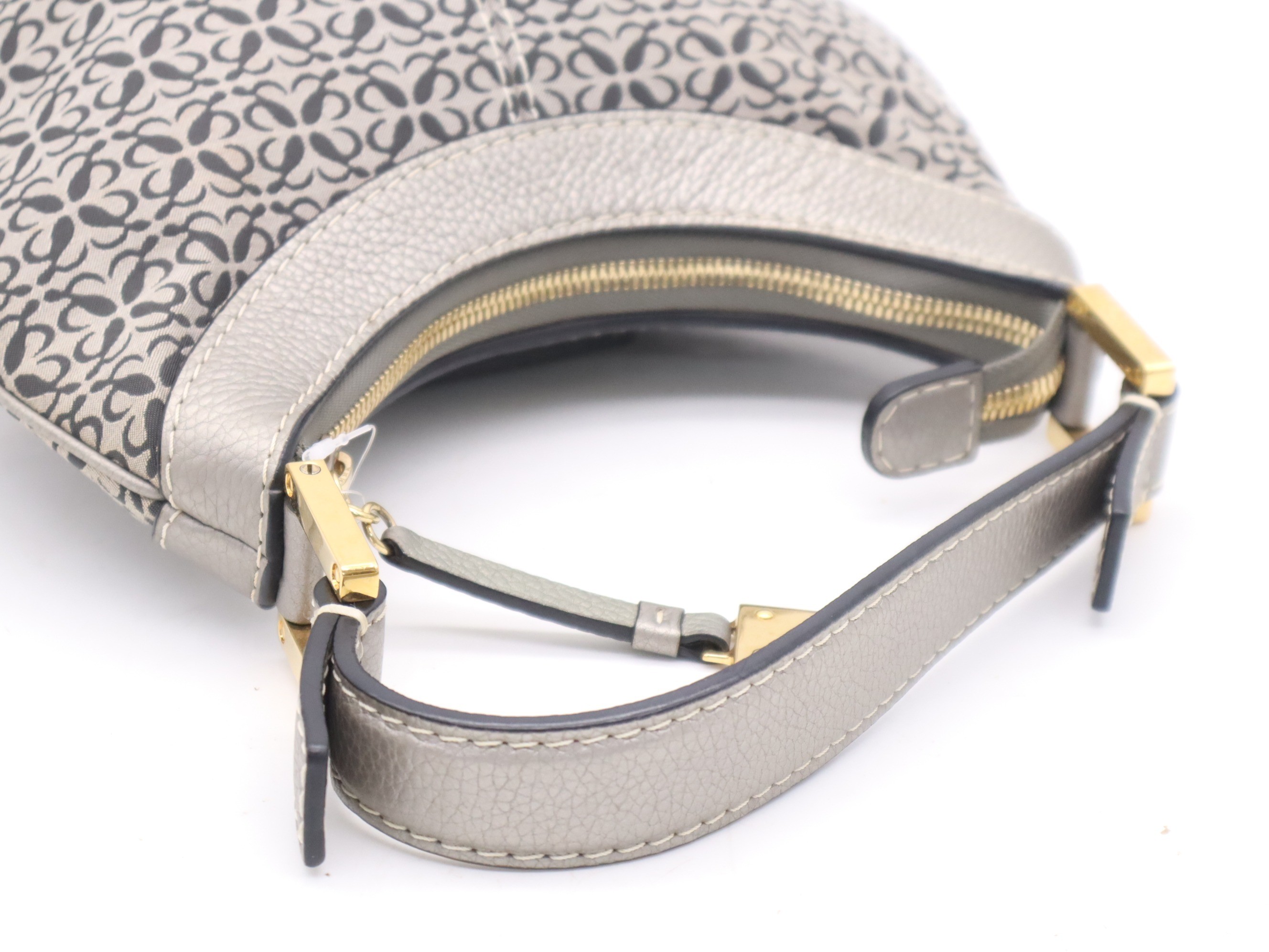 Leather New Road Line Hobo Bag, Silver, Gold Hardware — view 6
