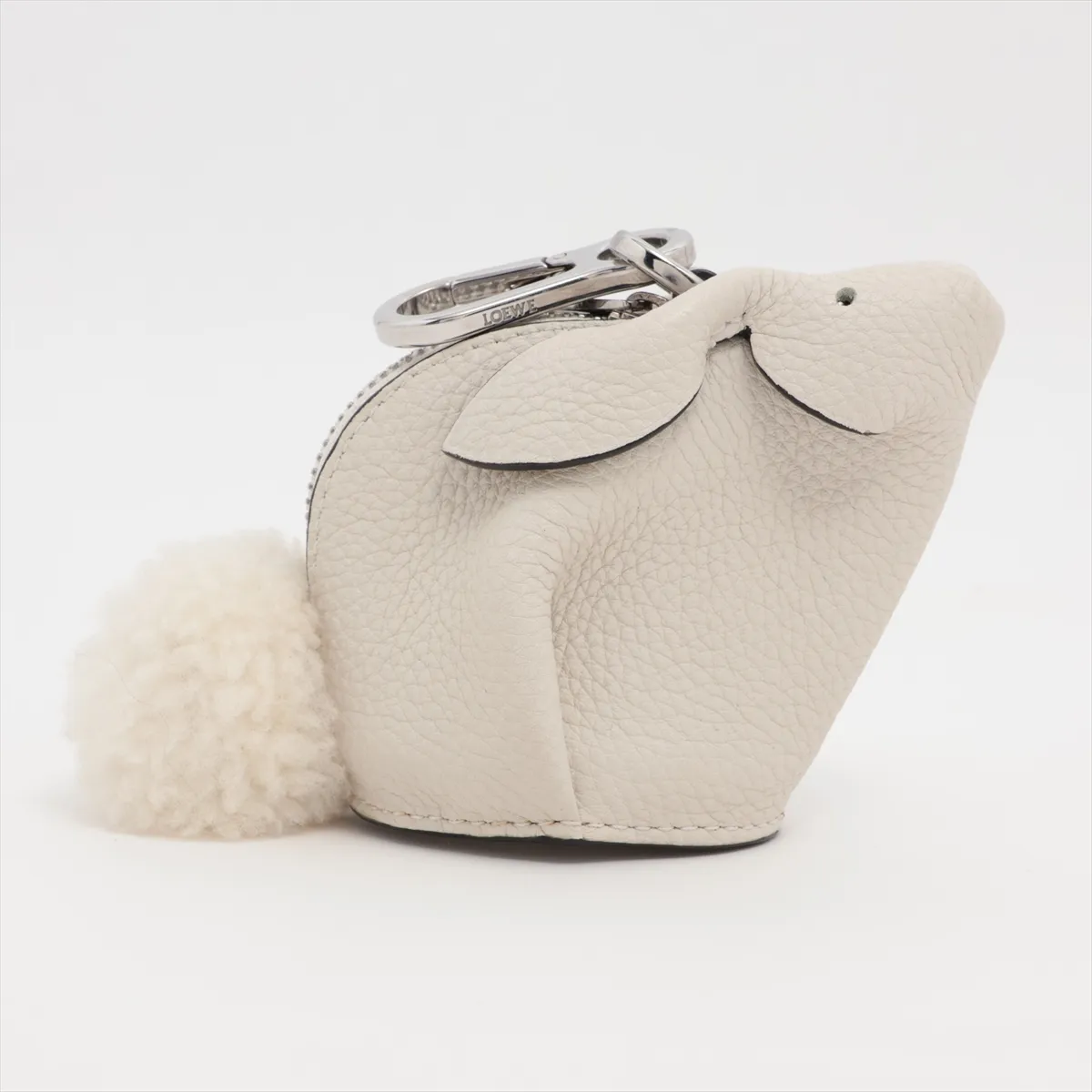 rabbit charm, leather, white, — view 2