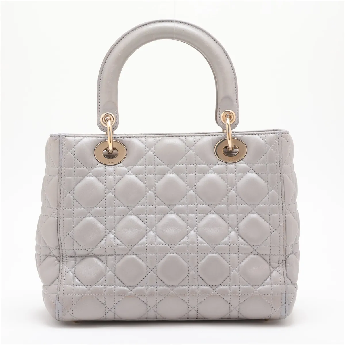 Cannage Lady Dior Leather Handbag, Silver — view 2