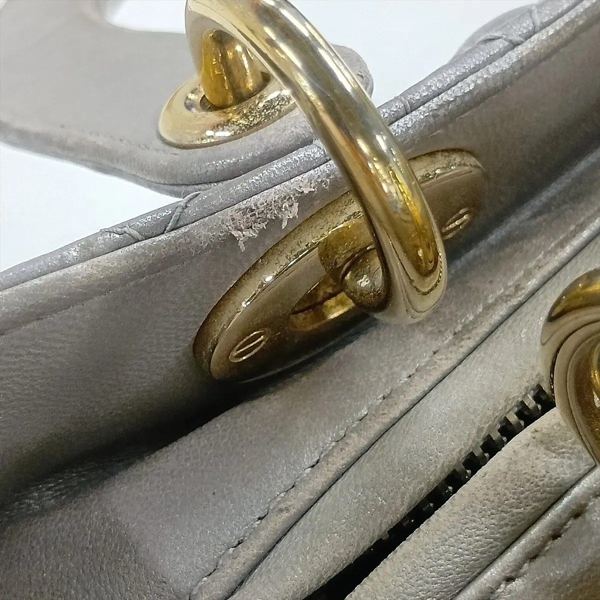 Cannage Lady Dior Leather Handbag, Silver — view 11