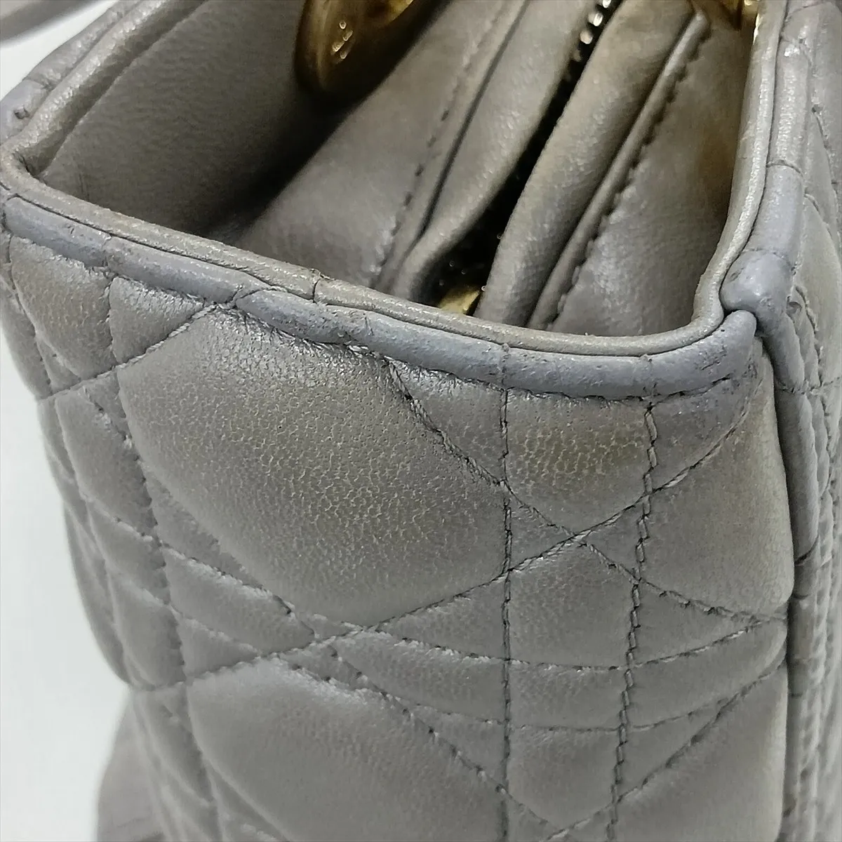 Cannage Lady Dior Leather Handbag, Silver — view 13
