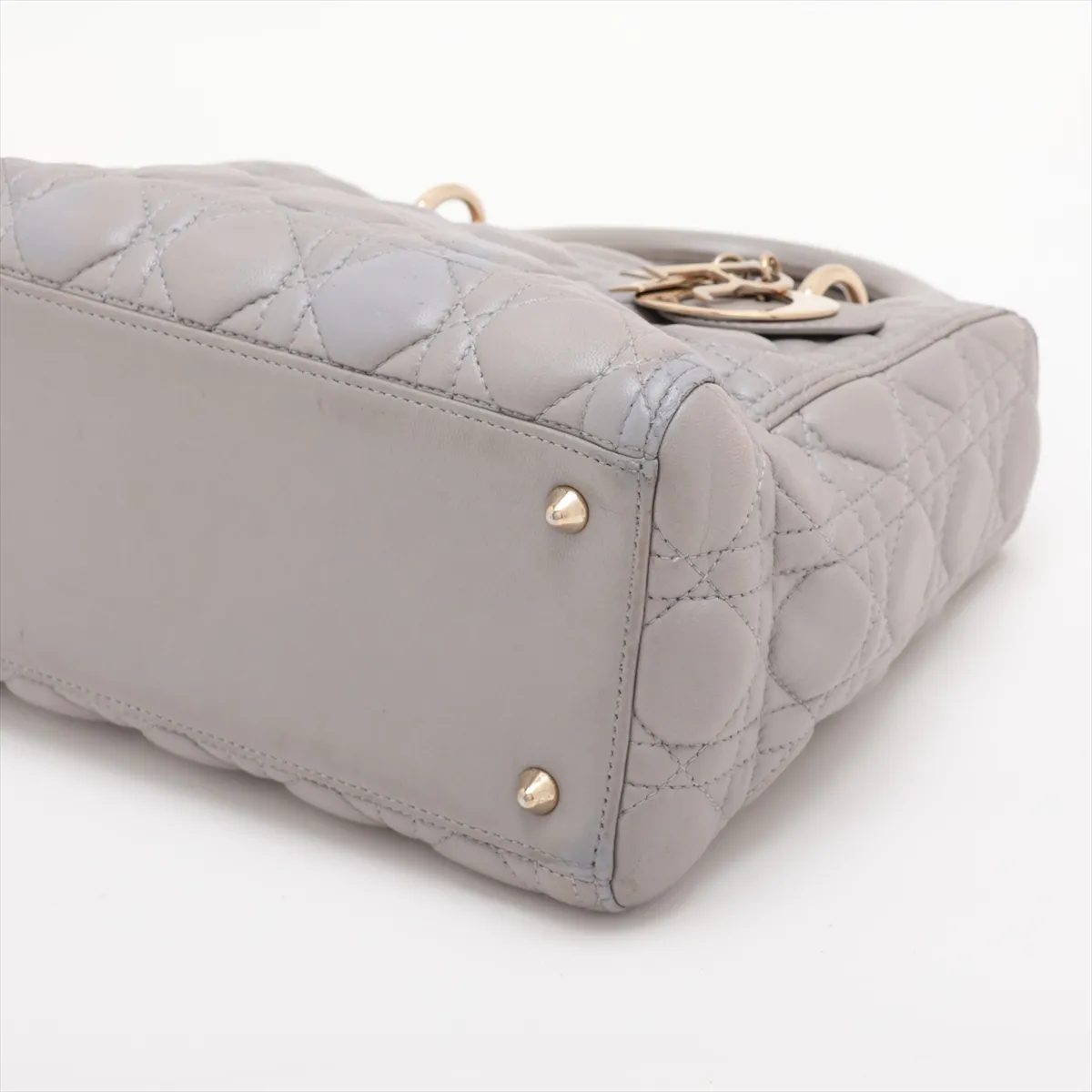 Cannage Lady Dior Leather Handbag, Silver — view 3