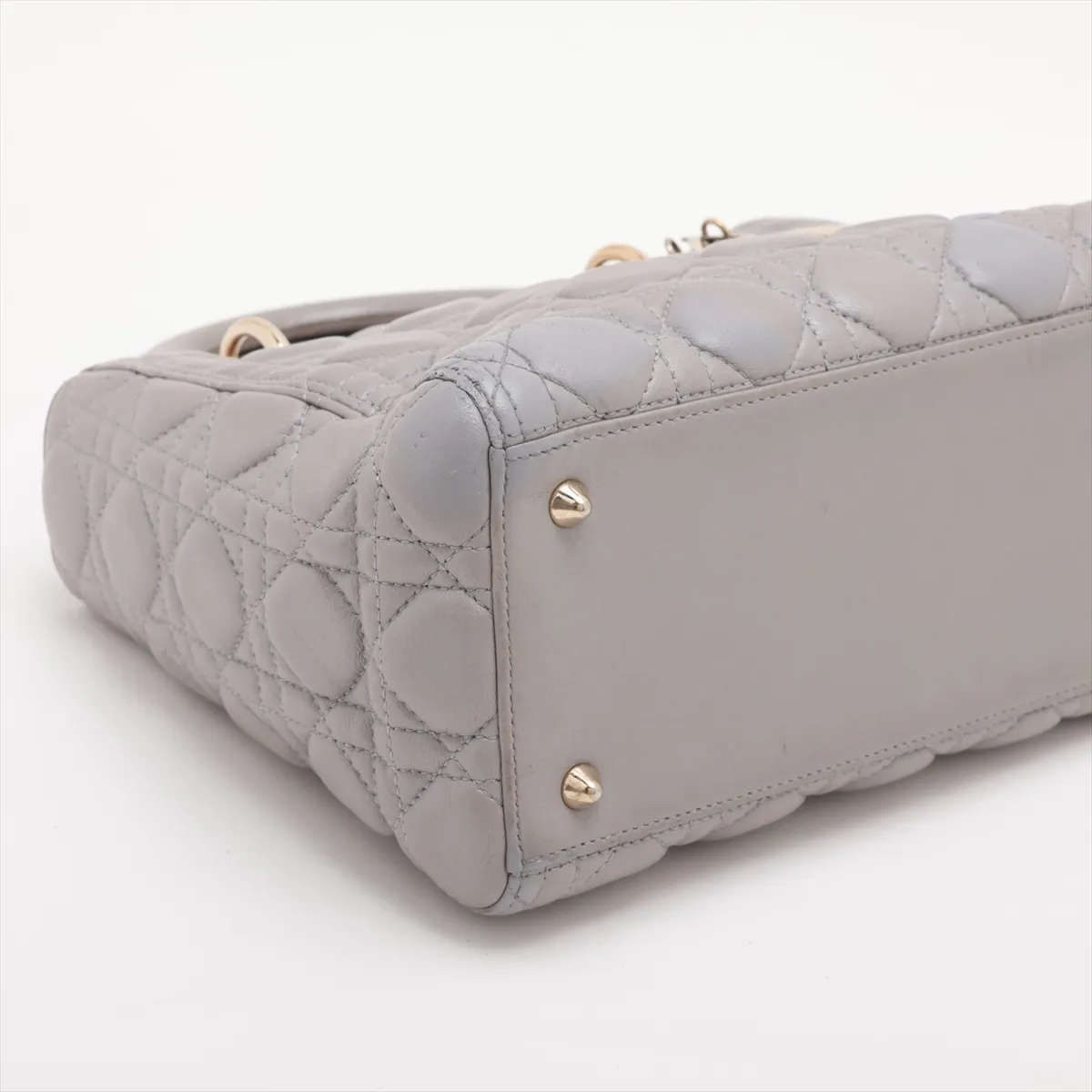 Cannage Lady Dior Leather Handbag, Silver — view 4