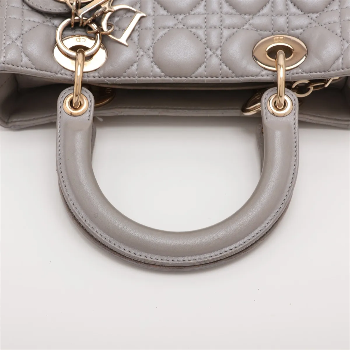 Cannage Lady Dior Leather Handbag, Silver — view 5