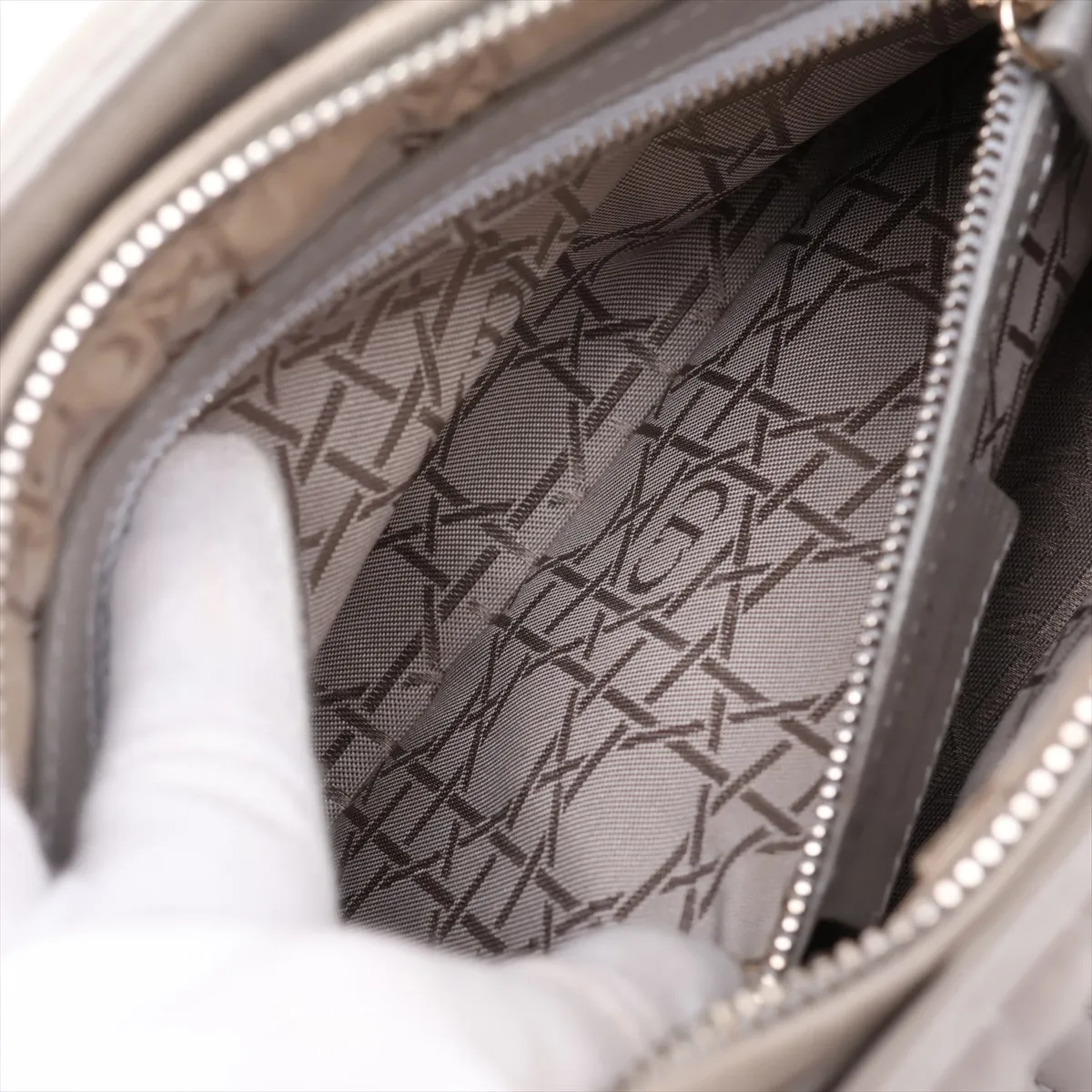 Cannage Lady Dior Leather Handbag, Silver — view 8