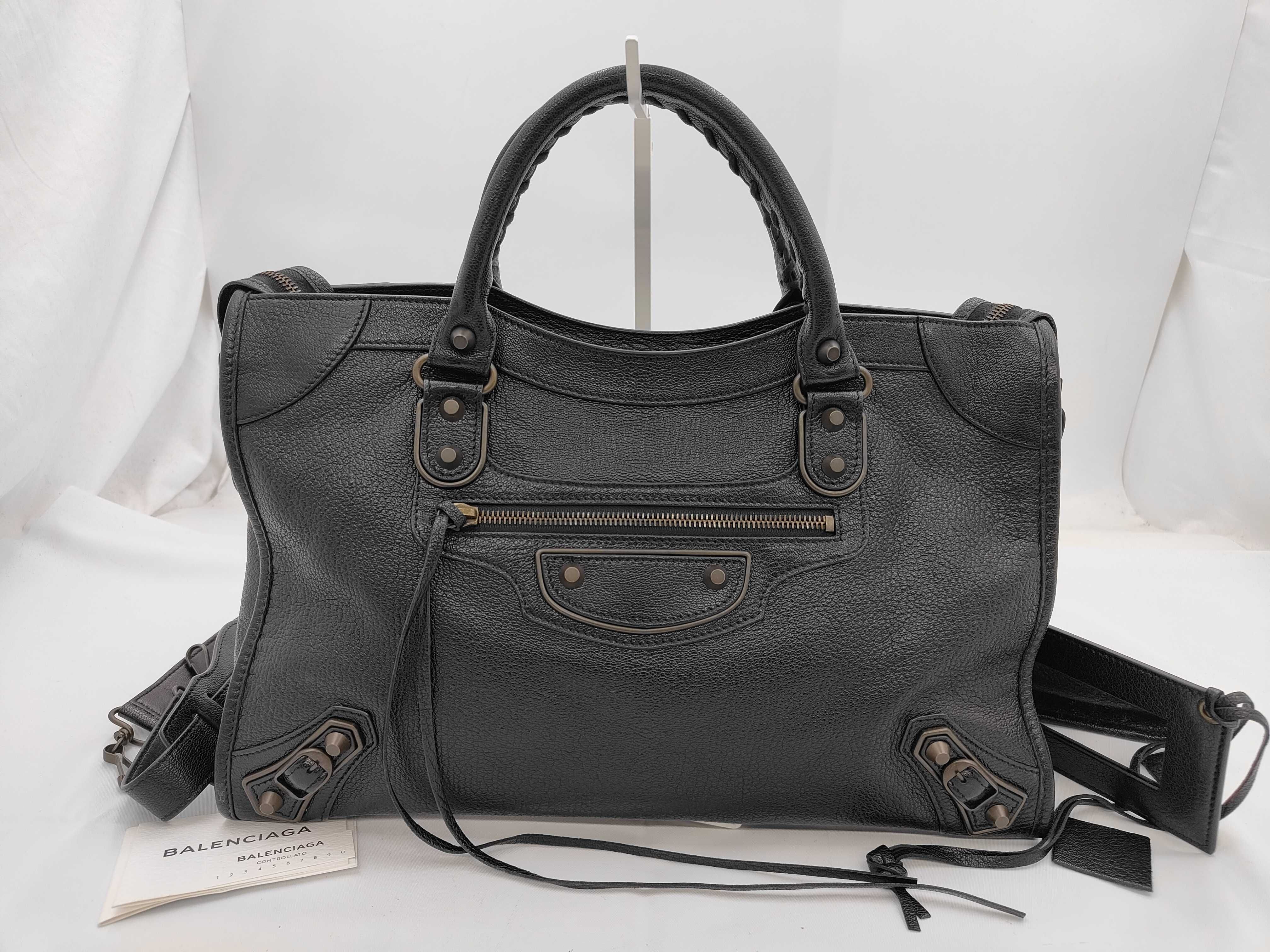 Classic Metal Edge City 2-way Shoulder Bag, Black Handbag