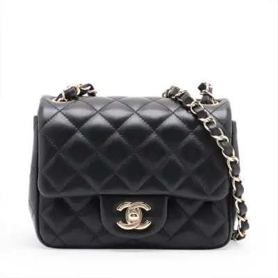 Mini Matelassé 17 Lambskin Single Flap Single Chain Bag, Black with Gold Hardware, 31248640, Serial Number 31-A35200