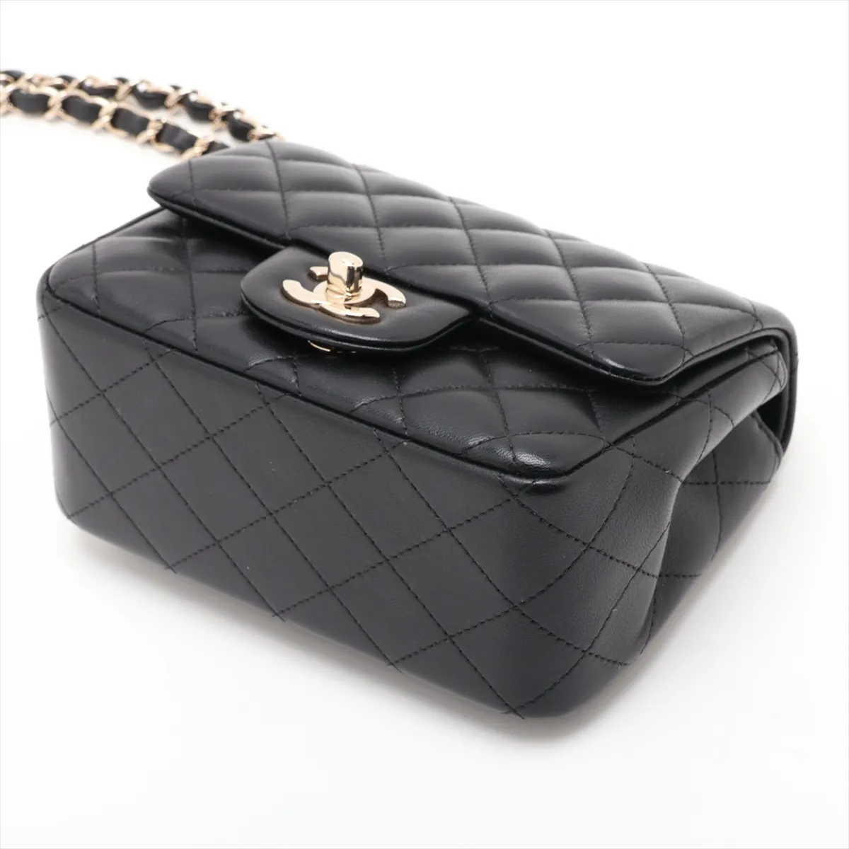 Mini Matelassé 17 Lambskin Single Flap Single Chain Bag, Black with Gold Hardware, 31248640, Serial Number 31-A35200 — view 3